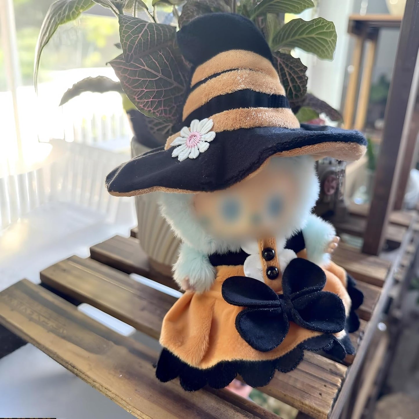 Halloween Clothes for LABUBU Doll (NO Doll), 2-Piece Sweetheart Witch Outfit for LABUBU 17cm Dolls, Halloween Accessories for LABUBU Dress Up - Witch Hat + Dress