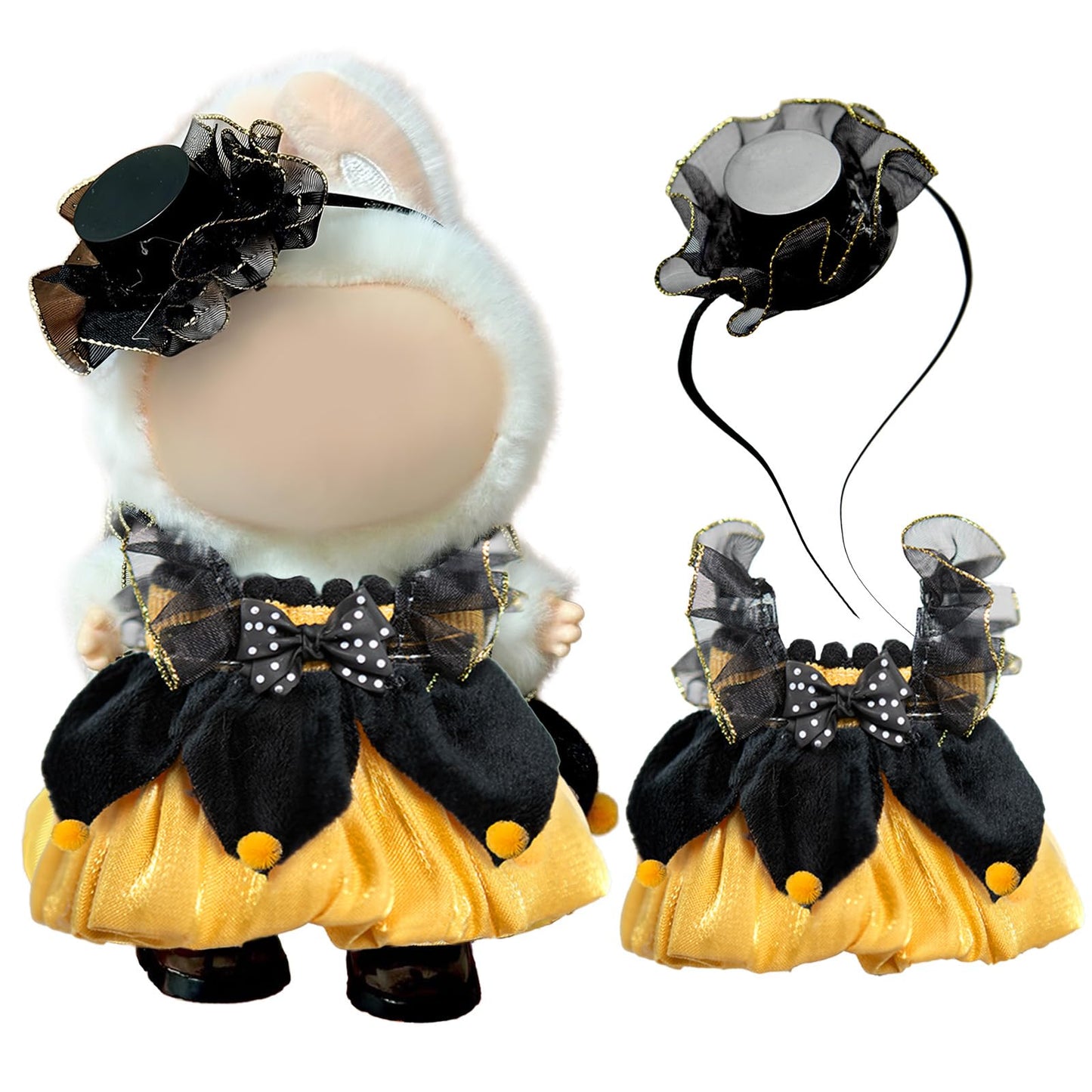 Halloween Clothes for LABUBU Doll (NO Doll), 2-Piece Sweetheart Witch Outfit for LABUBU 17cm Dolls, Halloween Accessories for LABUBU Dress Up - Witch Hat + Dress