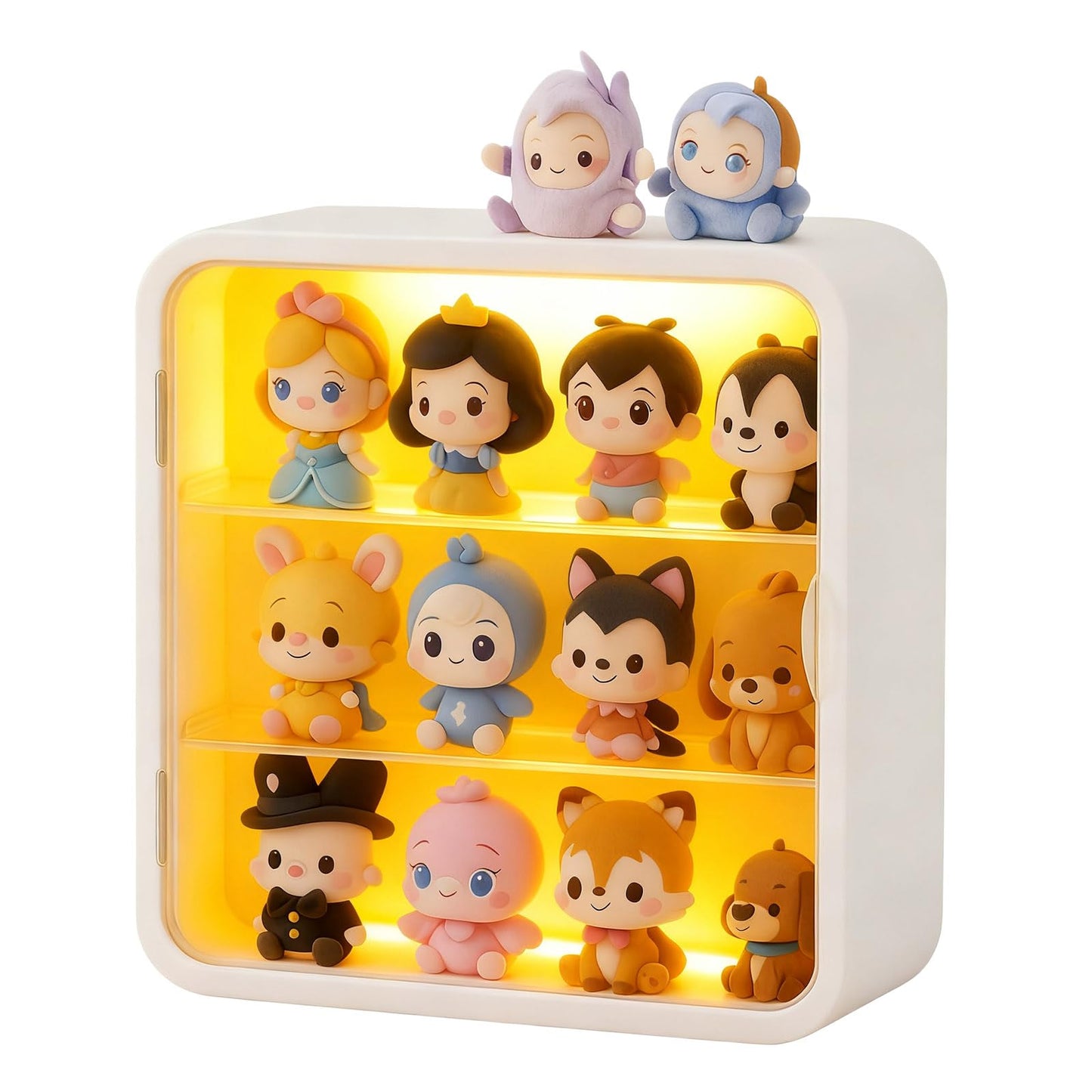 Display Case for Figures with Light, Adjustable Acrylic Display Figures, Tabletop Clear Display Box with Door Dust and Moisture Proof for Lego Collectibles Figures and Pop Mart