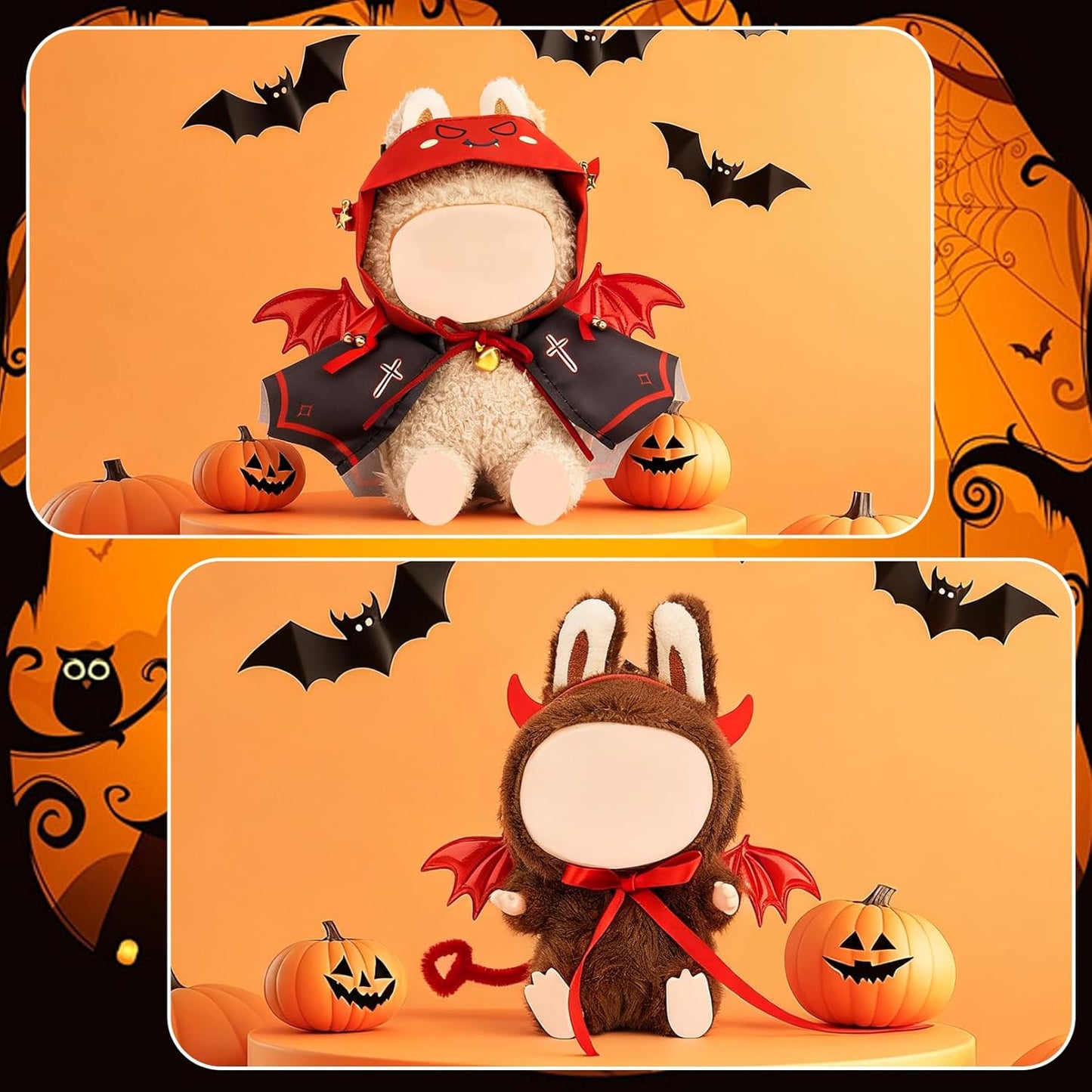 2 Pack Halloween Clothes for Labubu(NO Doll) - Halloween Overalls Set for Labubu for LABUBU 17CM Dolls, Handcrafted Crochet Clothes Set, Premium Fashion Cute Outfit for Dress Up, Collector Display