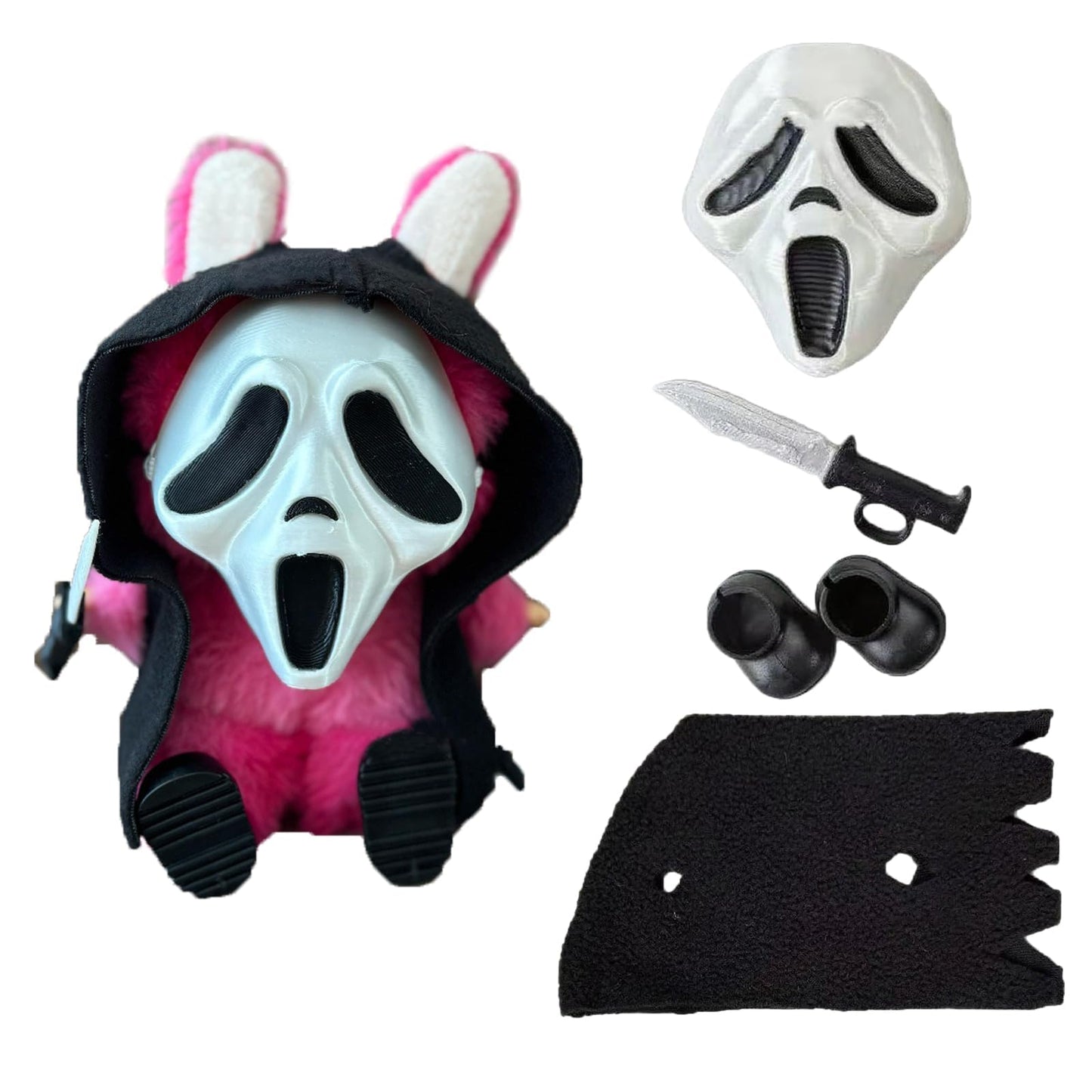 Halloween Clothes for Labubu, Halloween Scary Mask for 15-17cm Doll Accessories, Cute Halloween Costumes Set Included Mask, Outfit, Shoes, Knife