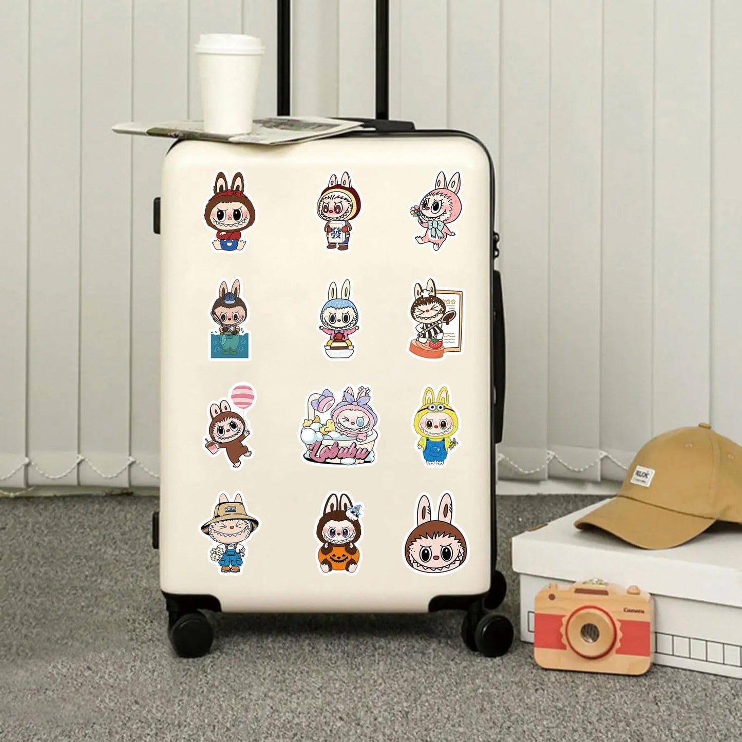 100pcs Labubu Cartoon Stickers for Water Bottle Luggage, Motorcycle, Skateboard Helmet, Refrigerator, Bicycle Sticker
