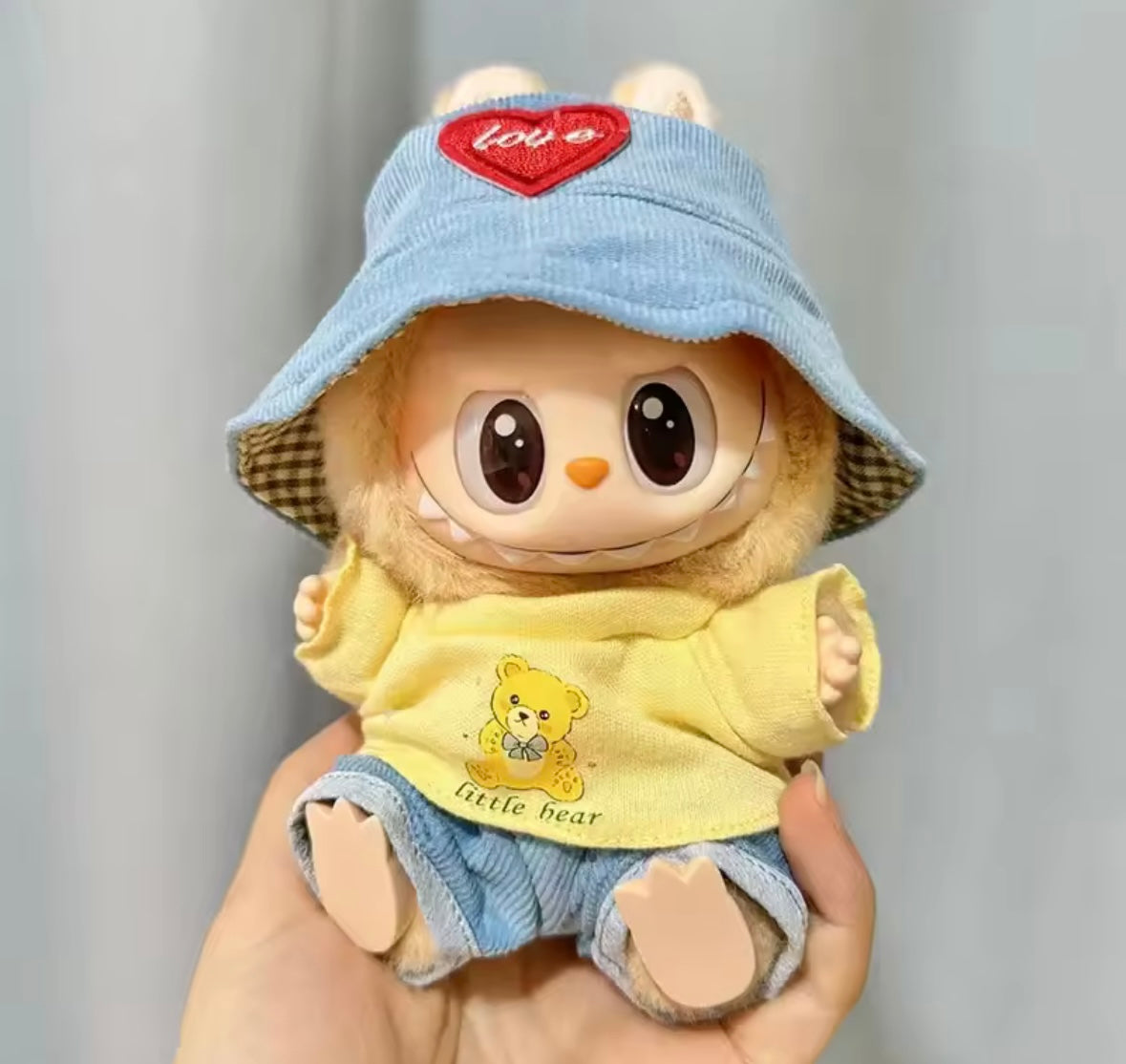 Clothes for Doll, Cute Outfit Set with Hat & Accessories for 17cm Dolls,Soft Cotton Clothing (No Doll) - Pink, Green, Red, Blue, White & Multicolour Options for Labubu