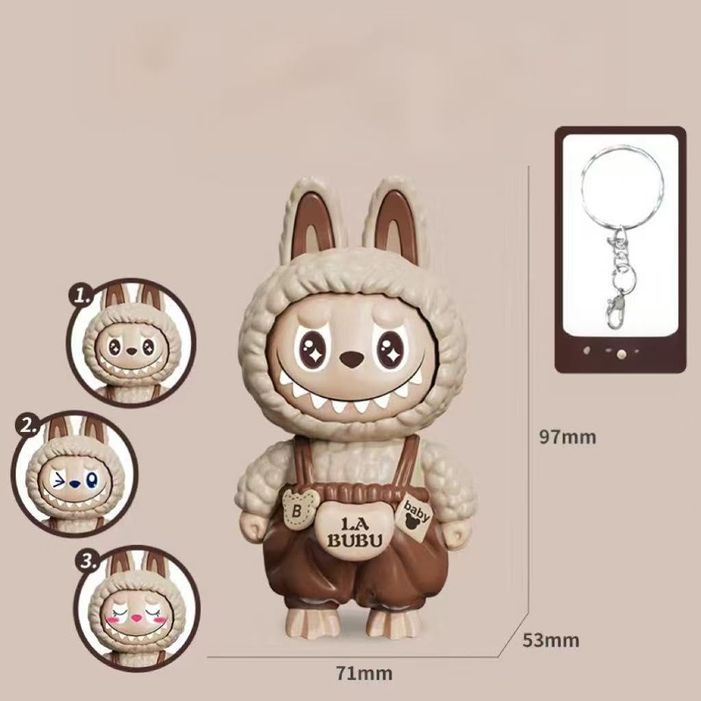 Labubu Keychain with Changeable Faces, Cartoon Key Chain for Bag Charms Handbag Purse Backpack Accessories - Green/Blue/Brown