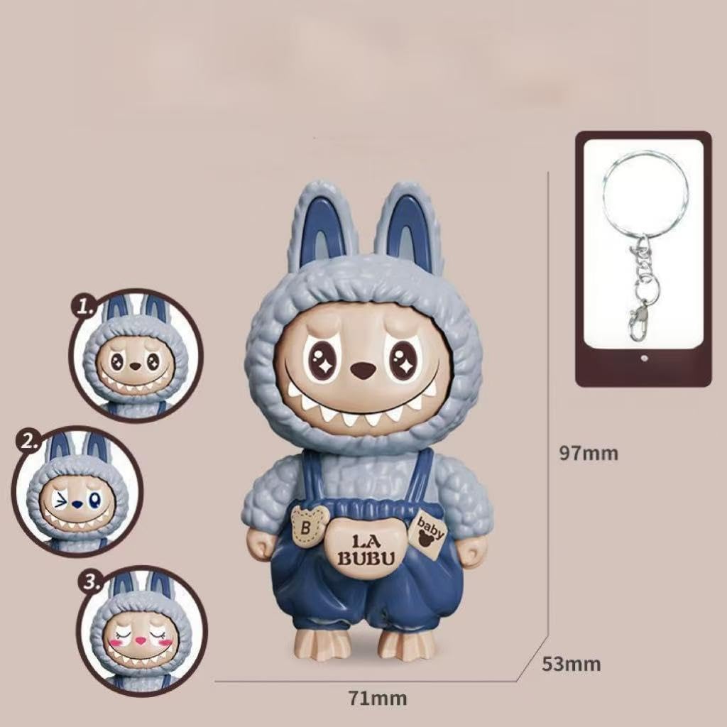 Labubu Keychain with Changeable Faces, Cartoon Key Chain for Bag Charms Handbag Purse Backpack Accessories - Green/Blue/Brown