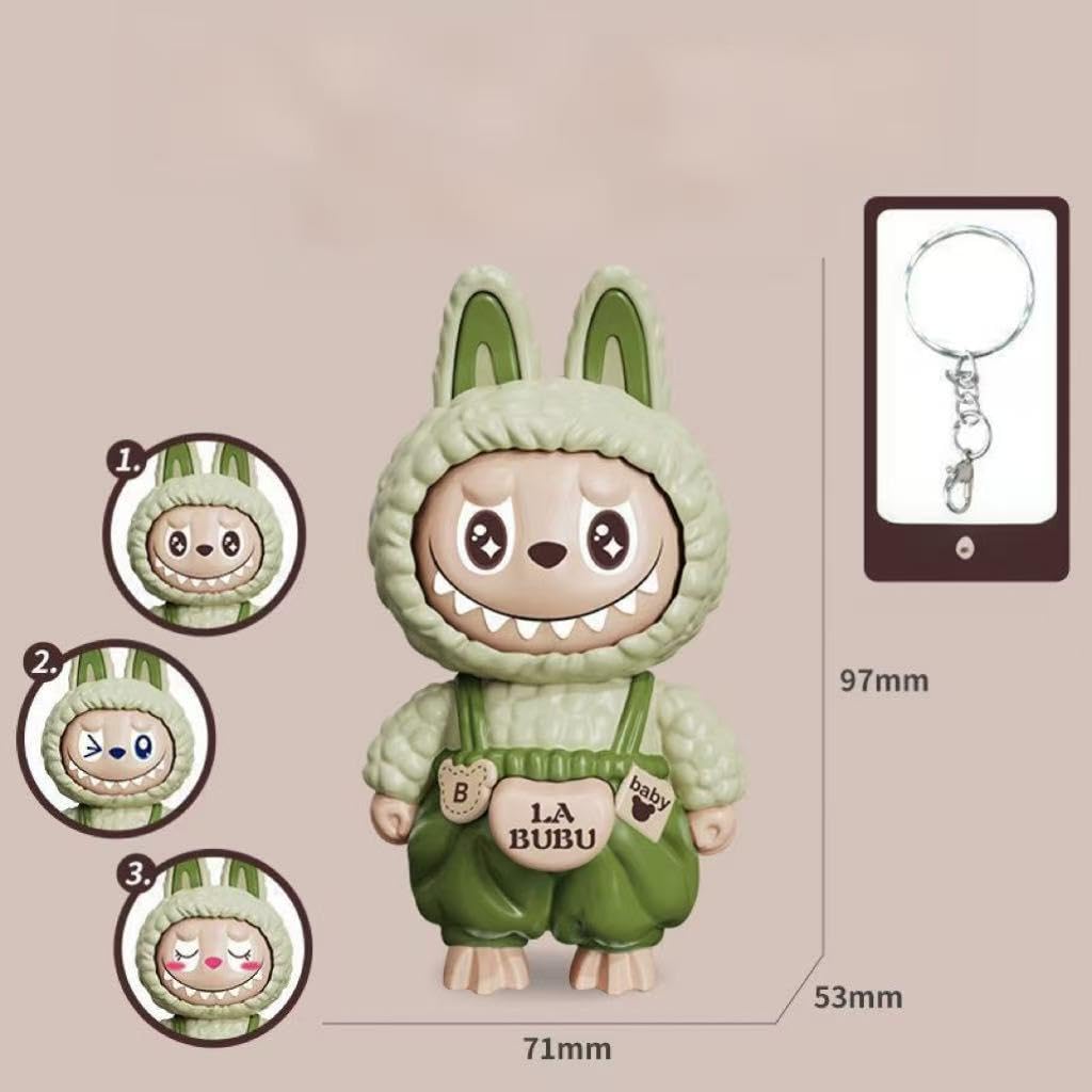 Labubu Keychain with Changeable Faces, Cartoon Key Chain for Bag Charms Handbag Purse Backpack Accessories - Green/Blue/Brown