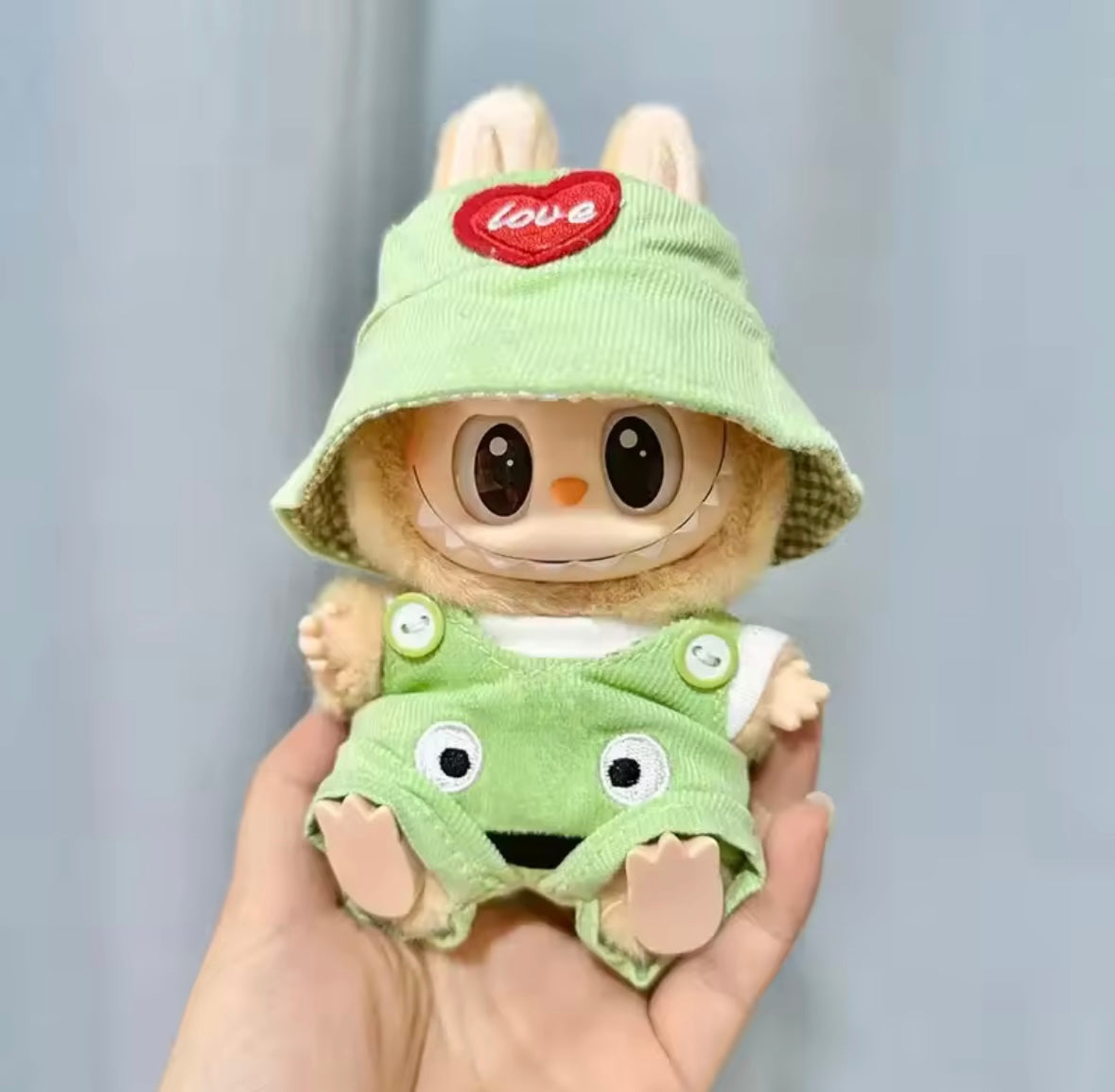 Clothes for Doll, Cute Outfit Set with Hat & Accessories for 17cm Dolls,Soft Cotton Clothing (No Doll) - Pink, Green, Red, Blue, White & Multicolour Options for Labubu