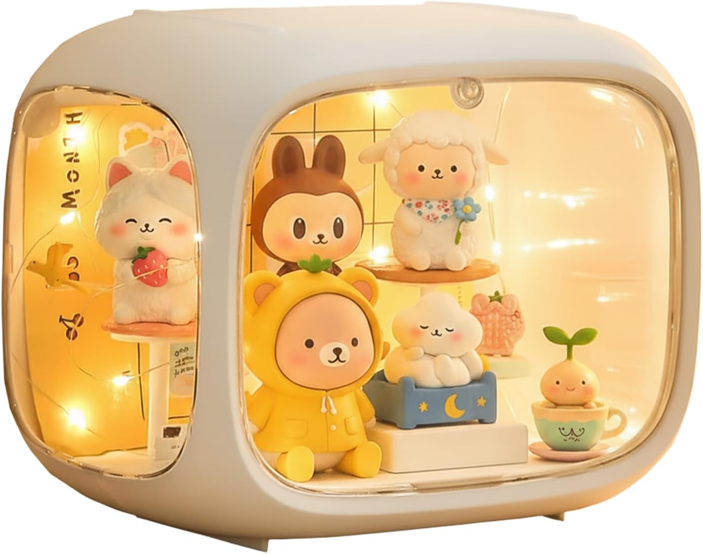 Display Case for Figures with Light, Adjustable Acrylic Display Figures, Tabletop Clear Display Box with Door Dust and Moisture Proof for Lego Collectibles Figures and Pop Mart