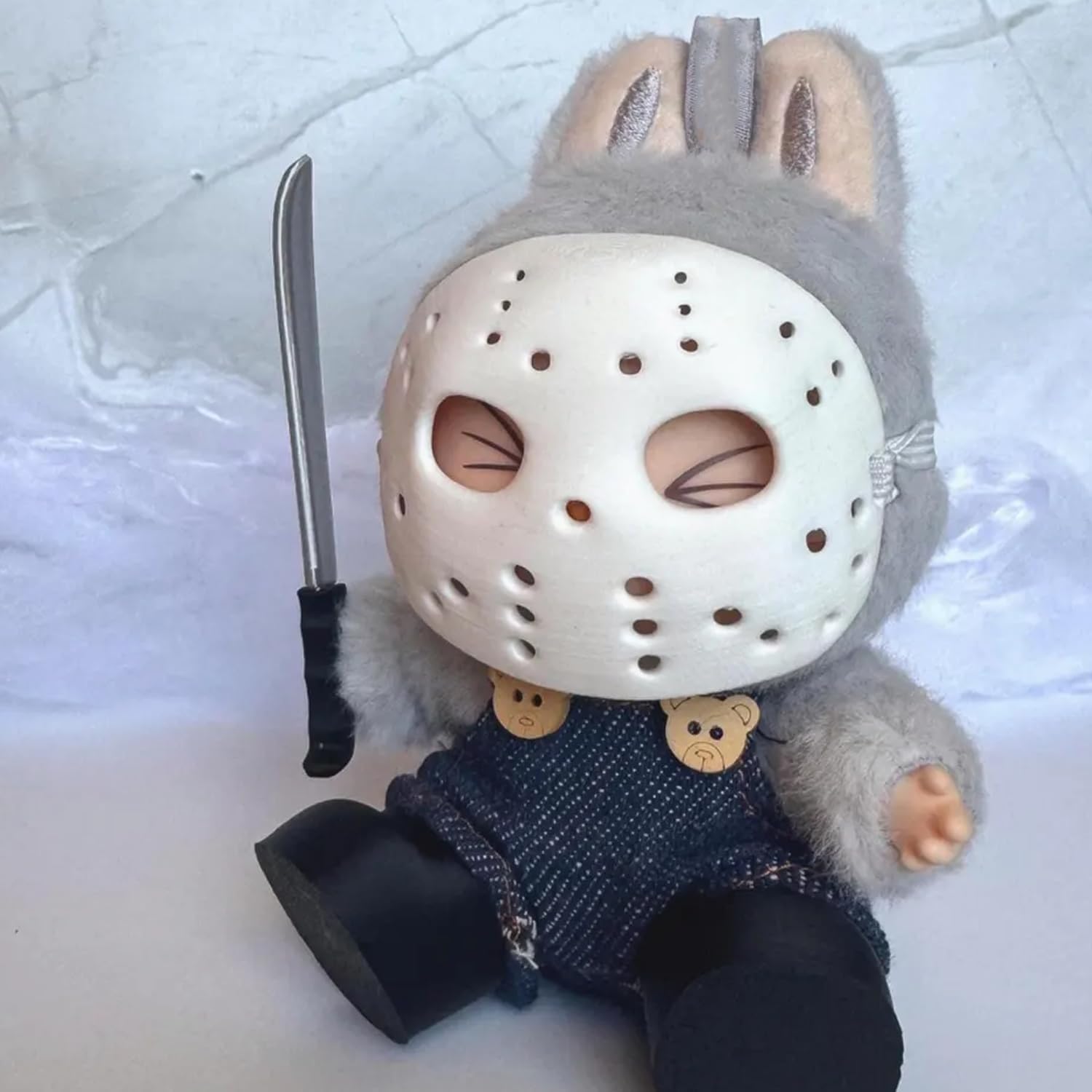 Halloween Clothes for Labubu, Halloween Scary Mask for 15-17cm Doll Accessories, Cute Halloween Costumes Set Included Mask, Outfit, Shoes, Knife
