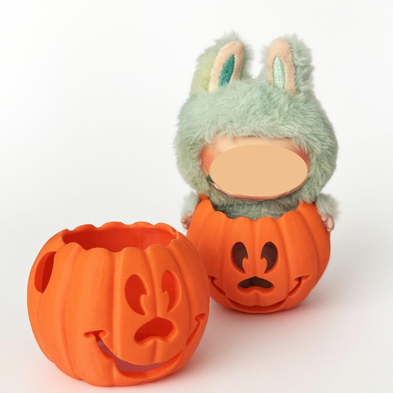 Halloween Pumpkin Hat & Holder Set for Labubu - Festive Decoration Figure Accessory，Halloween Decoration，Dorable Character Display Piece