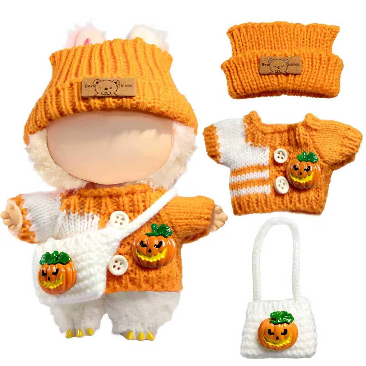 Halloween Clothes for LABUBU Doll (NO Doll), 2-Piece Sweetheart Witch Outfit for LABUBU 17cm Dolls, Halloween Accessories for LABUBU Dress Up - Witch Hat + Dress