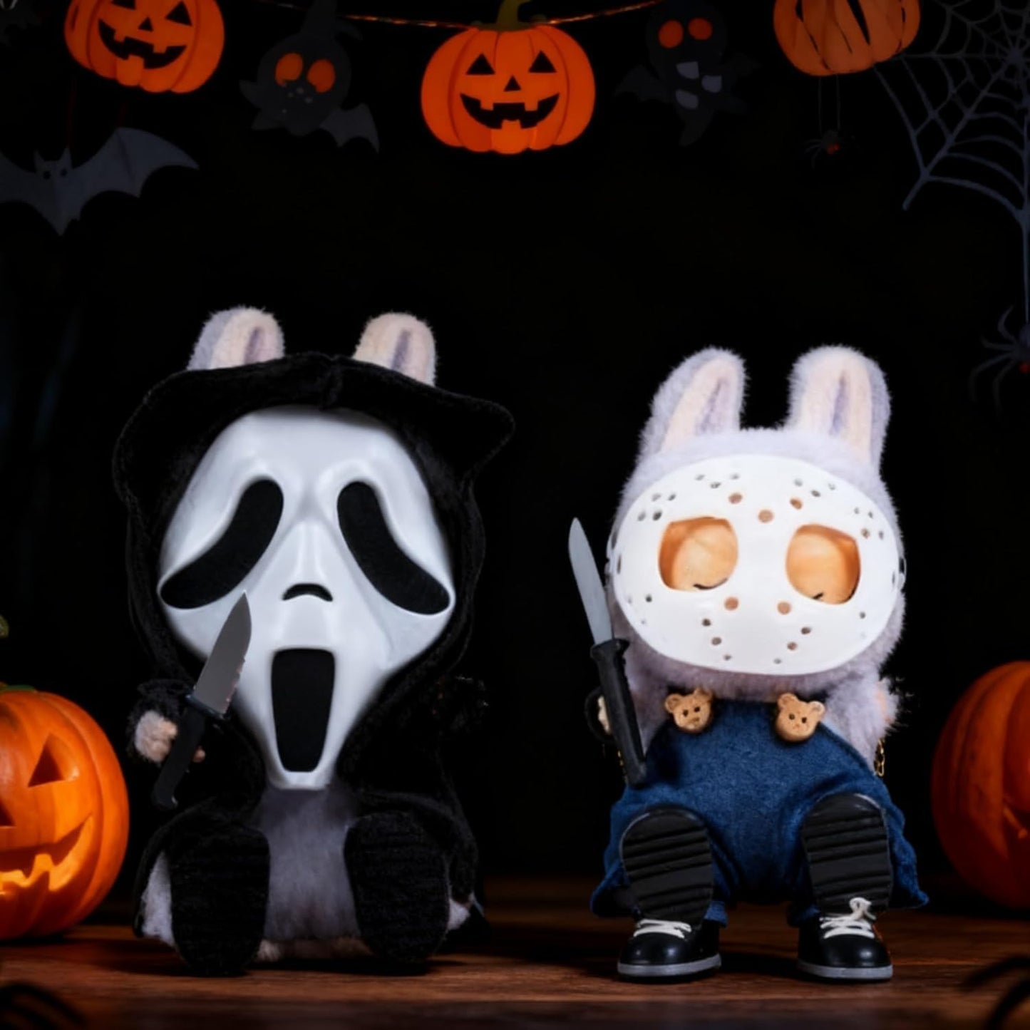 Halloween Clothes for Labubu Halloween Scary Mask for 15-17cm Doll Accessories, Cute Halloween Costumes Set Included Mask, Outfit, Shoes, Knife(2 sets)