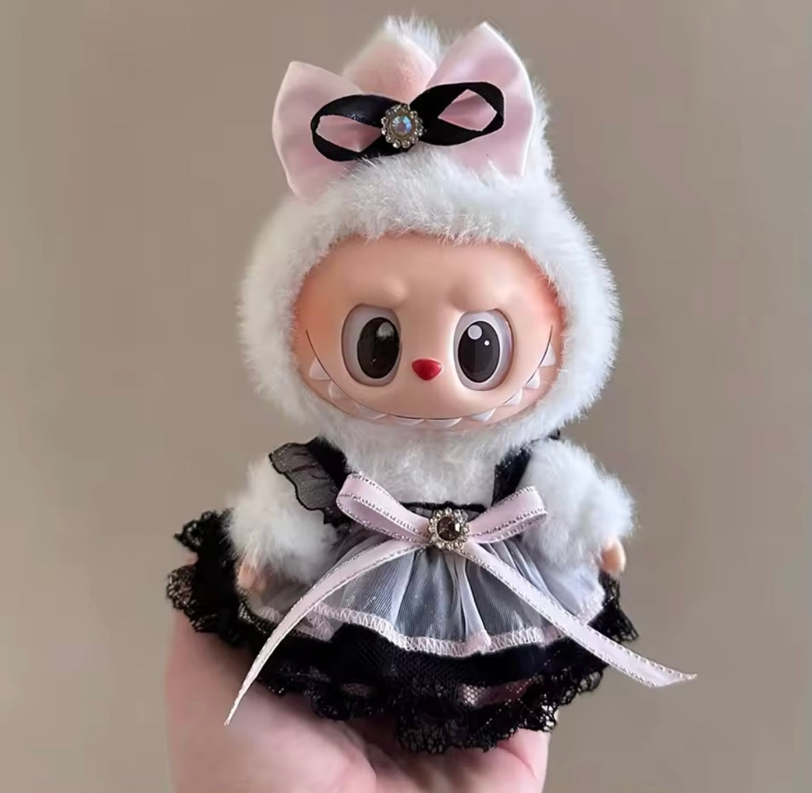 Clothes for Doll, Cute Outfit Set with Hat & Accessories for 17cm Dolls,Soft Cotton Clothing (No Doll) - Pink, Green, Red, Blue, White & Multicolour Options for Labubu