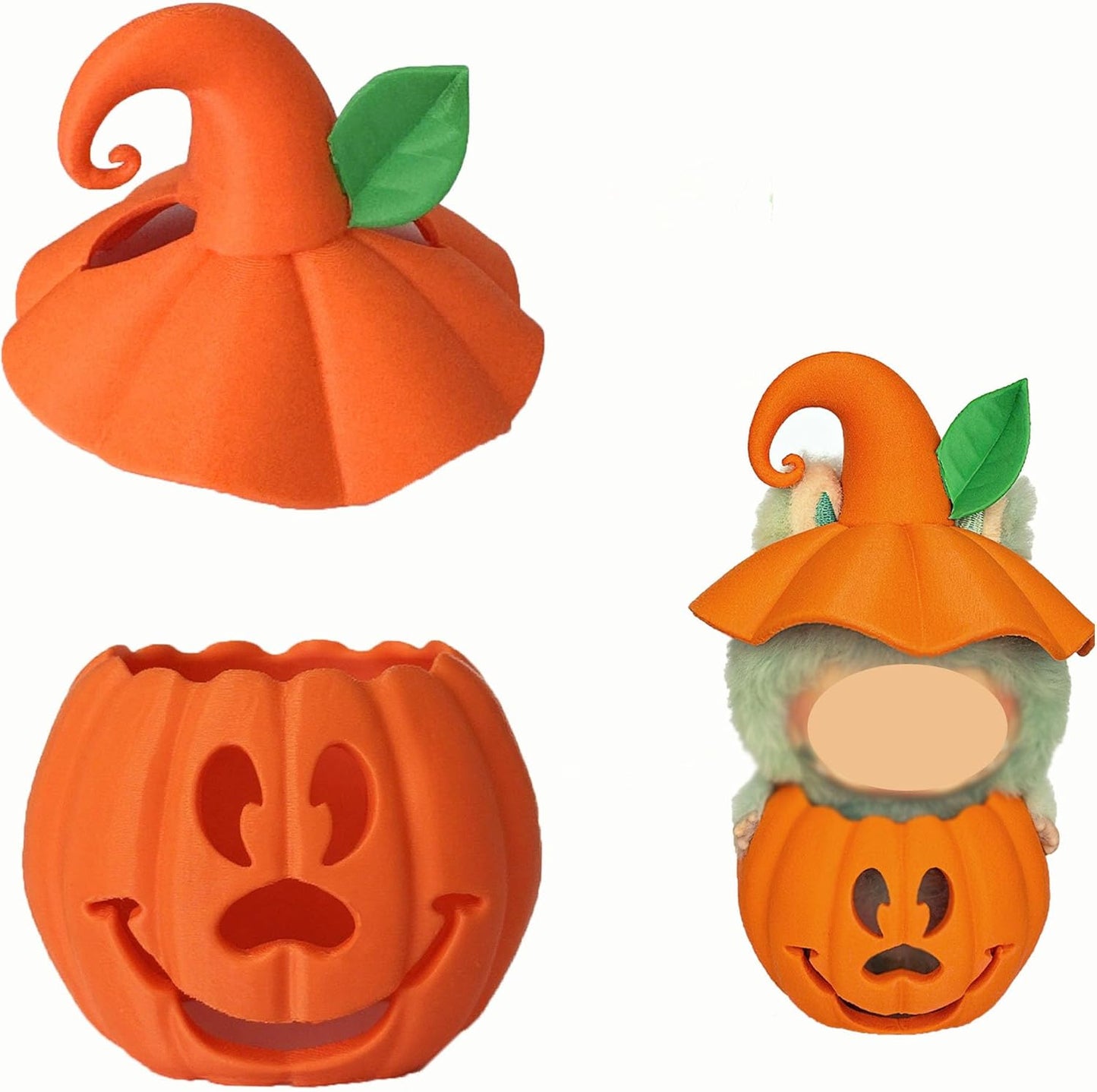 Halloween Pumpkin Hat & Holder Set for Labubu - Festive Decoration Figure Accessory，Halloween Decoration，Dorable Character Display Piece