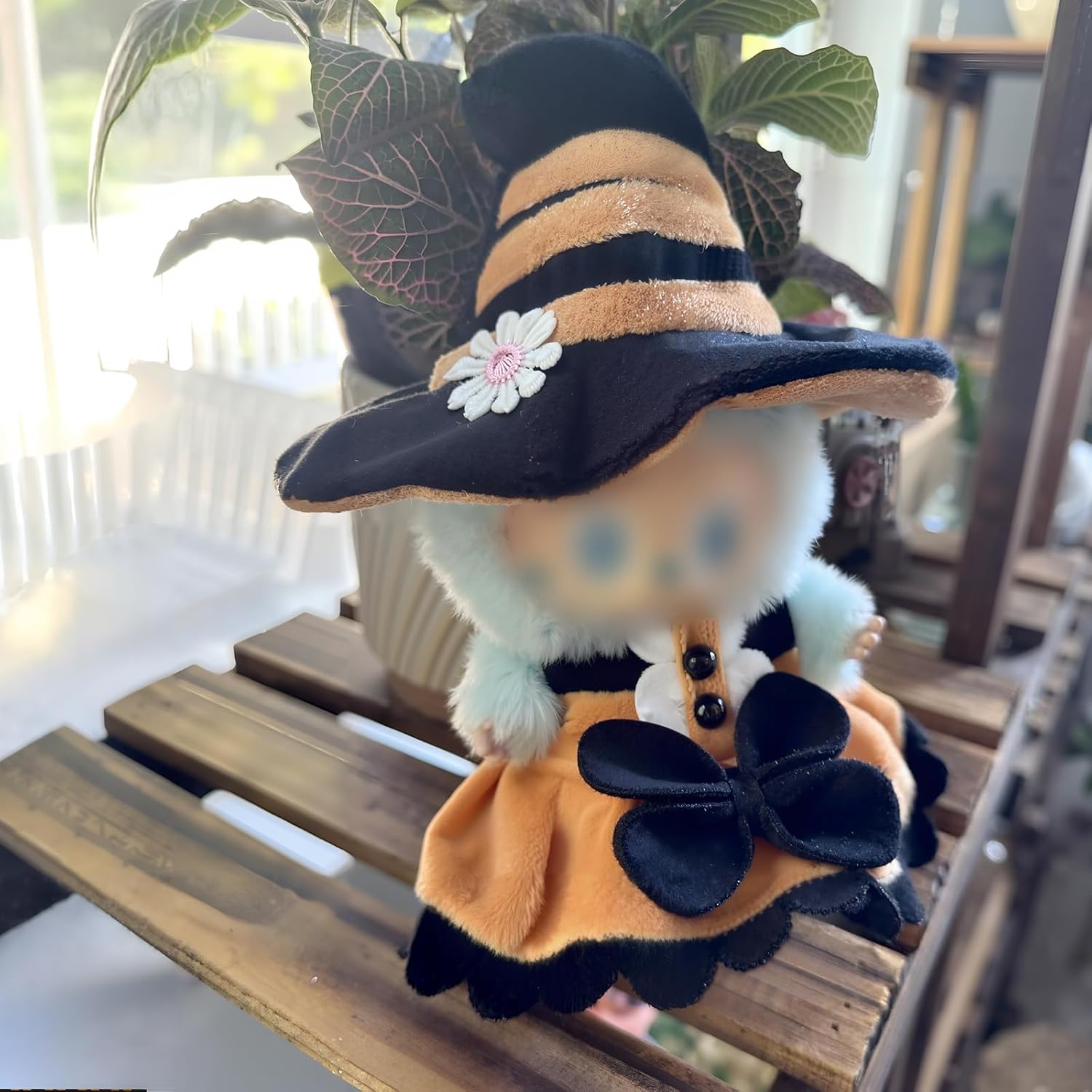 Halloween Clothes for LABUBU Doll (NO Doll), 2-Piece Sweetheart Witch Outfit for LABUBU 17cm Dolls, Halloween Accessories for LABUBU Dress Up - Witch Hat + Dress