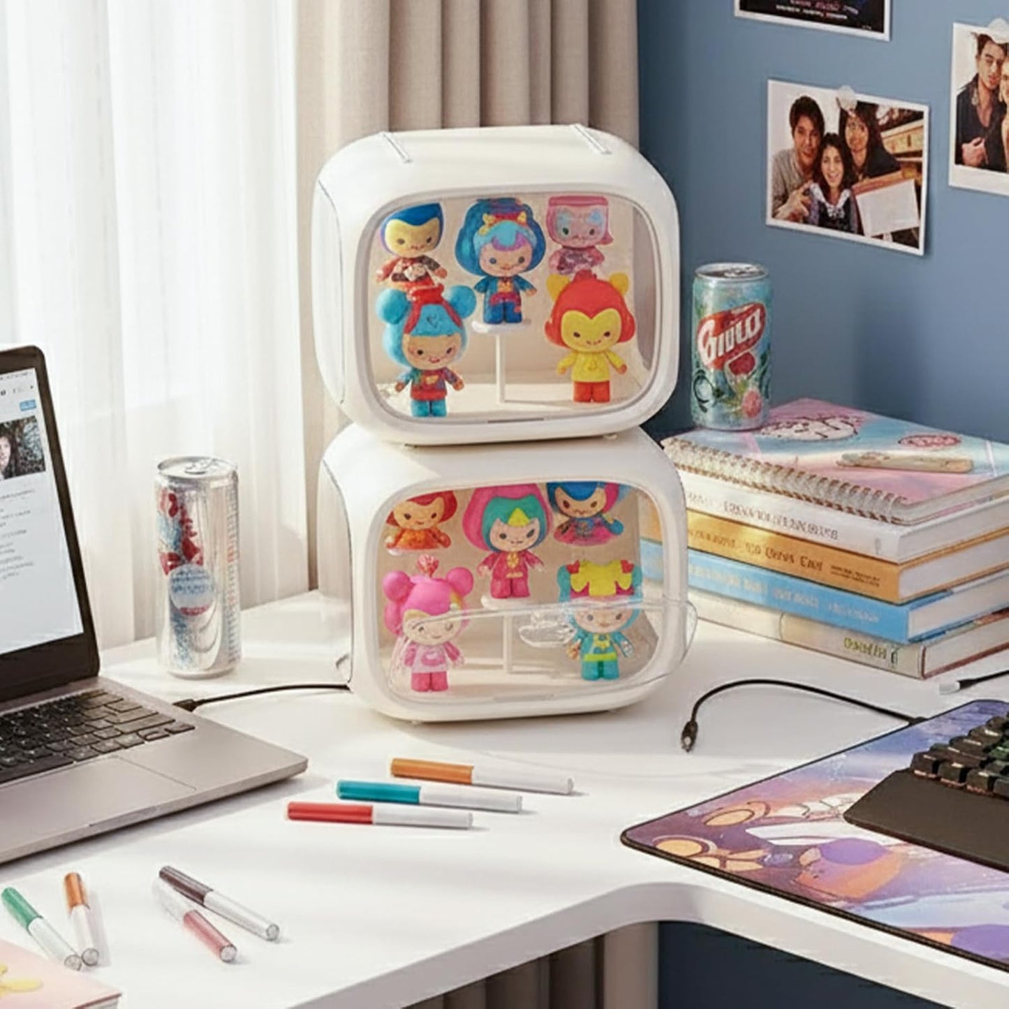 Display Case for Figures with Light, Adjustable Acrylic Display Figures, Tabletop Clear Display Box with Door Dust and Moisture Proof for Lego Collectibles Figures and Pop Mart