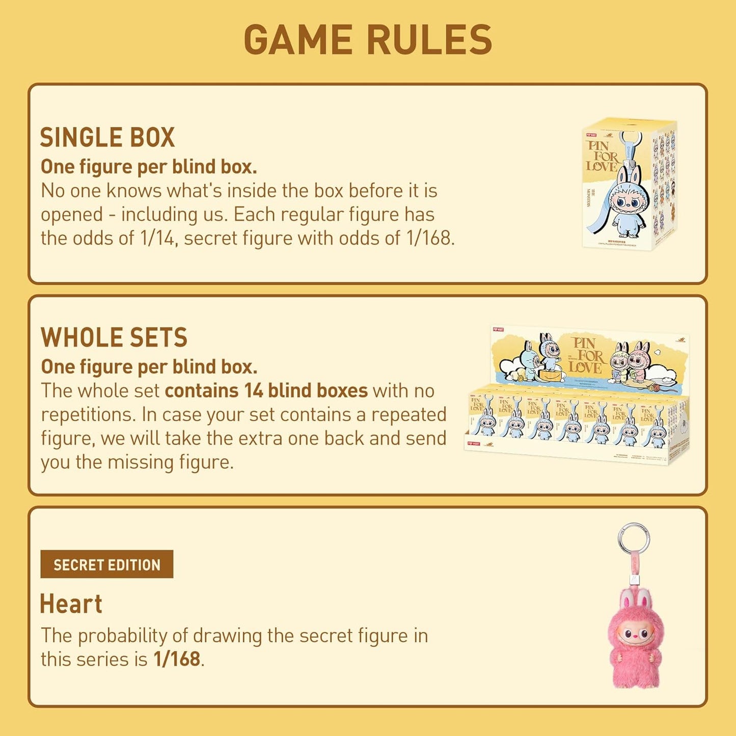 POP MART The Monster PIN for Love Series - Vinyl Plush Pendant Blind Box (A-M), Labubu Collectible Toys, Holiday Birthday Gifts for Girls and Boys, Single Box