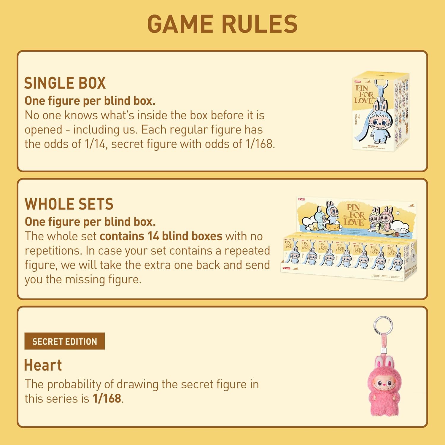 POP MART The Monster PIN for Love Series - Vinyl Plush Pendant Blind Box (A-M), Labubu Collectible Toys, Holiday Birthday Gifts for Girls and Boys, Single Box