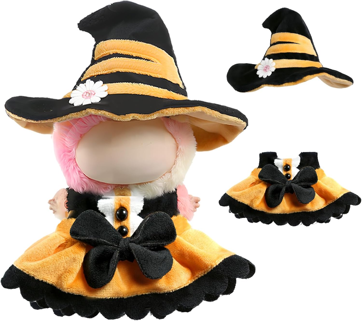 Halloween Clothes for LABUBU Doll (NO Doll), 2-Piece Sweetheart Witch Outfit for LABUBU 17cm Dolls, Halloween Accessories for LABUBU Dress Up - Witch Hat + Dress