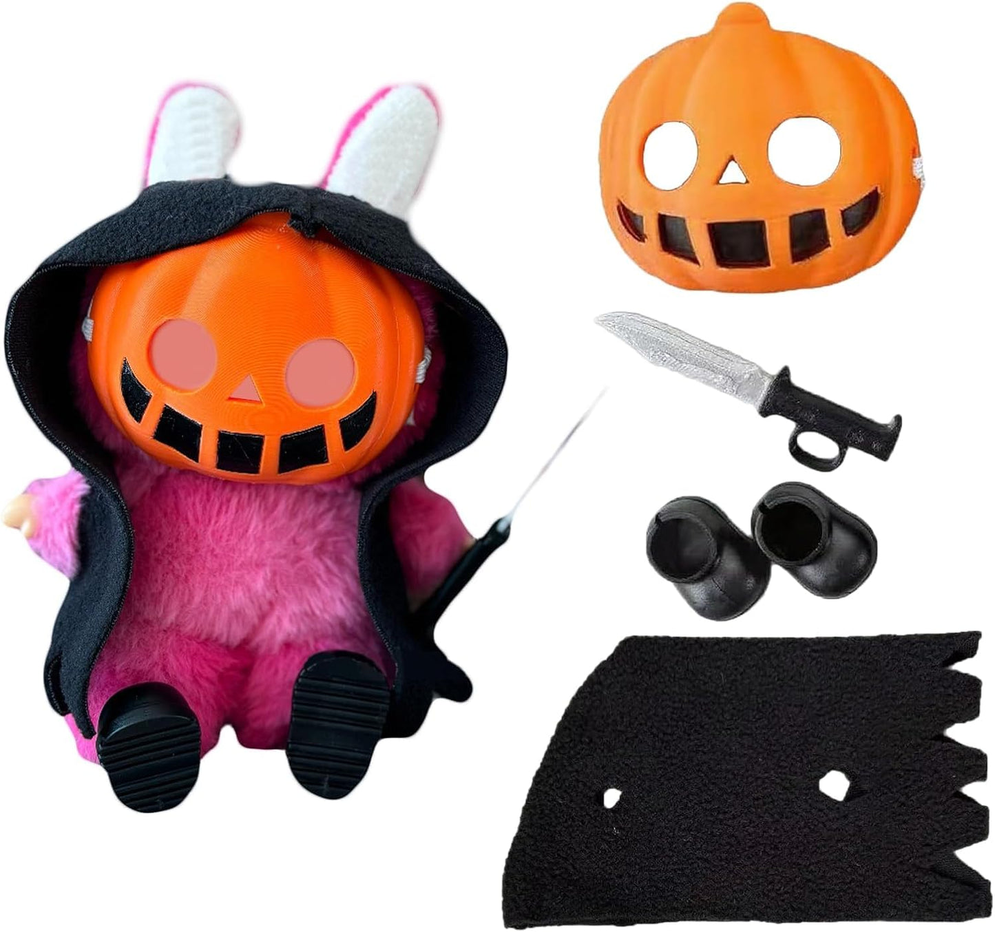 Halloween Clothes for Labubu, Halloween Scary Mask for 15-17cm Doll Accessories, Cute Halloween Costumes Set Included Mask, Outfit, Shoes, Knife