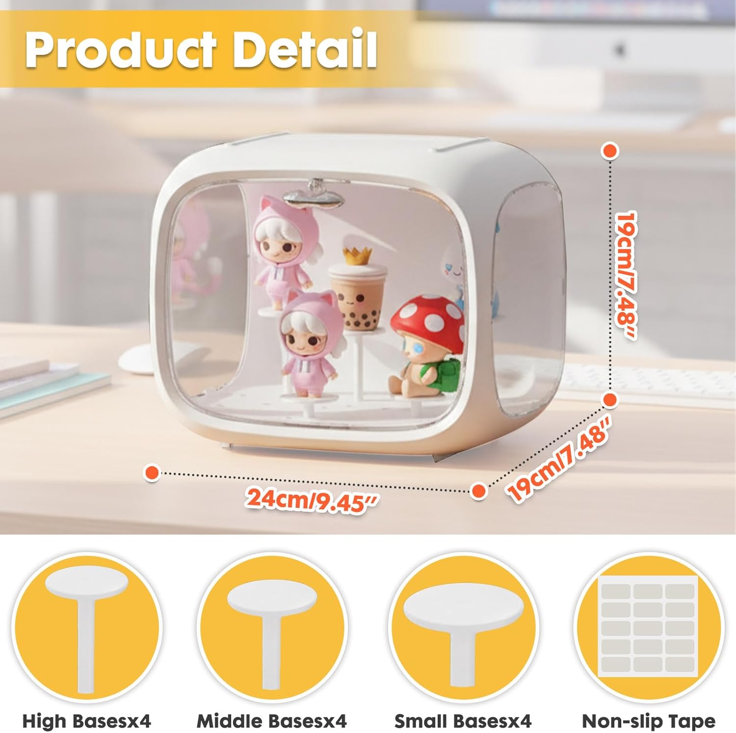 Display Case for Figures with Light, Adjustable Acrylic Display Figures, Tabletop Clear Display Box with Door Dust and Moisture Proof for Lego Collectibles Figures and Pop Mart