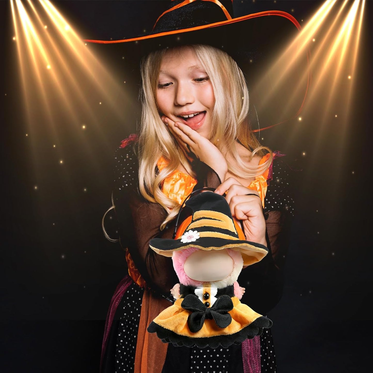 Halloween Clothes for LABUBU Doll (NO Doll), 2-Piece Sweetheart Witch Outfit for LABUBU 17cm Dolls, Halloween Accessories for LABUBU Dress Up - Witch Hat + Dress