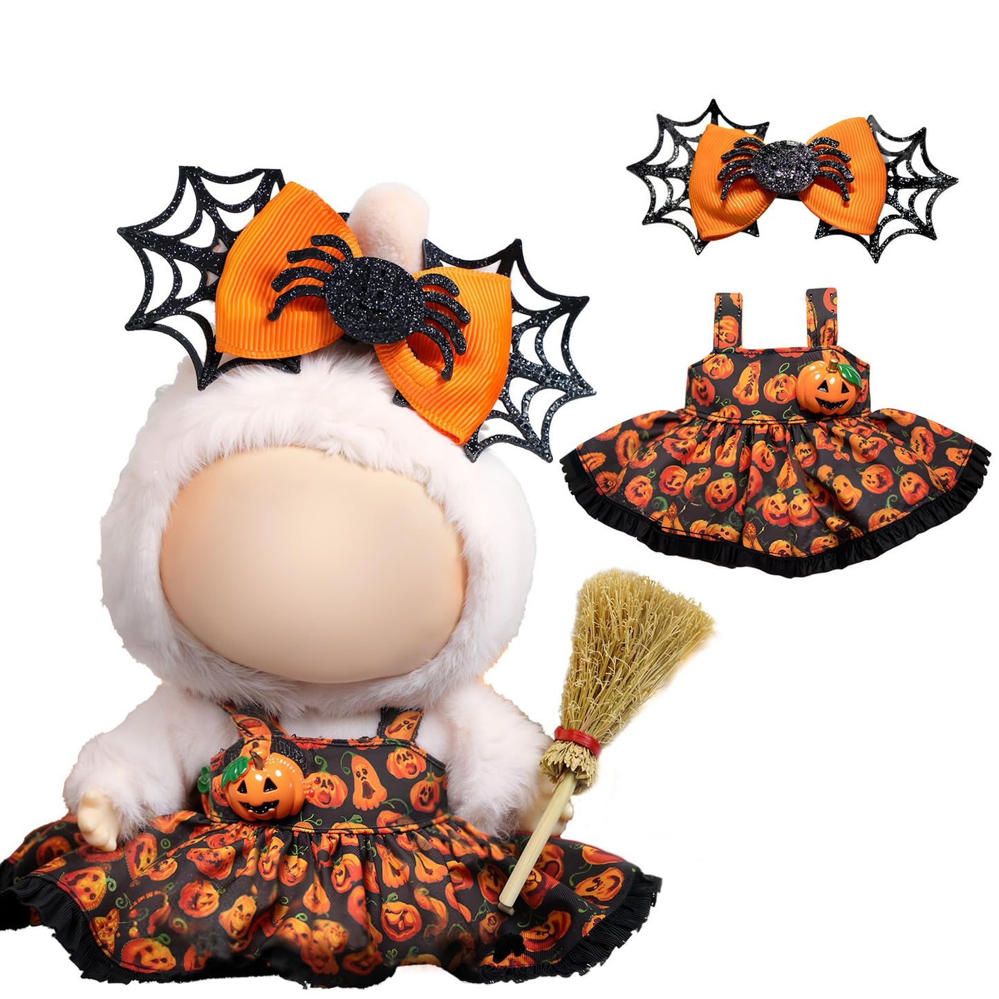 Halloween Clothes for LABUBU Doll (NO Doll), 2-Piece Sweetheart Witch Outfit for LABUBU 17cm Dolls, Halloween Accessories for LABUBU Dress Up - Witch Hat + Dress
