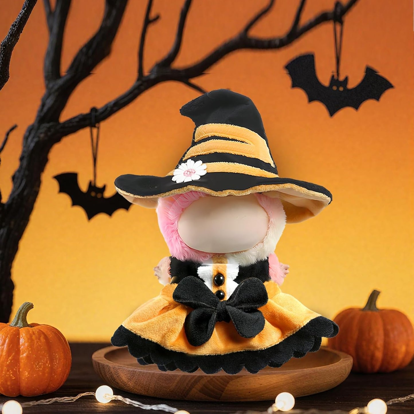 Halloween Clothes for LABUBU Doll (NO Doll), 2-Piece Sweetheart Witch Outfit for LABUBU 17cm Dolls, Halloween Accessories for LABUBU Dress Up - Witch Hat + Dress