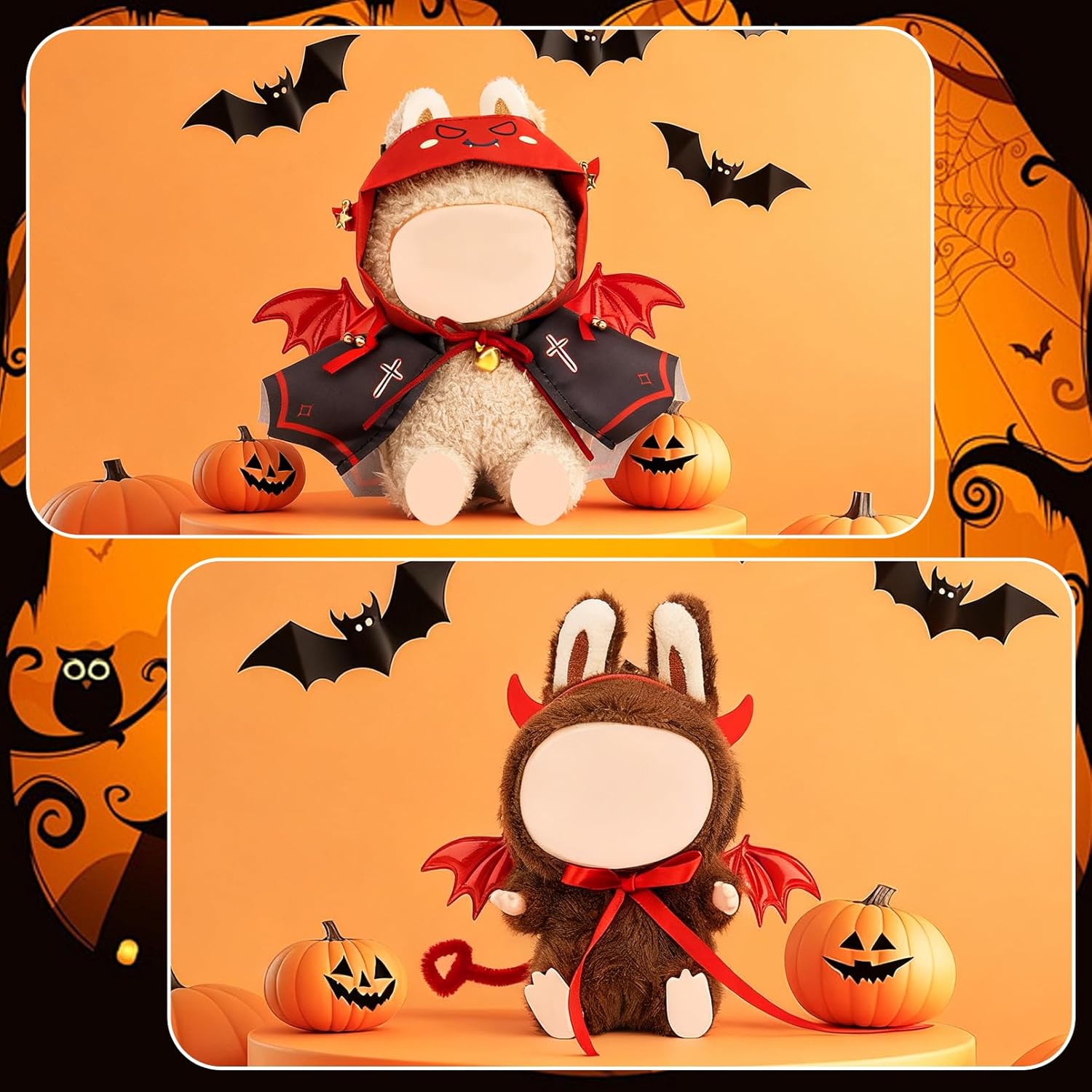 2 Pack Halloween Clothes for Labubu(NO Doll) - Halloween Overalls Set for Labubu for LABUBU 17CM Dolls, Handcrafted Crochet Clothes Set, Premium Fashion Cute Outfit for Dress Up, Collector Display