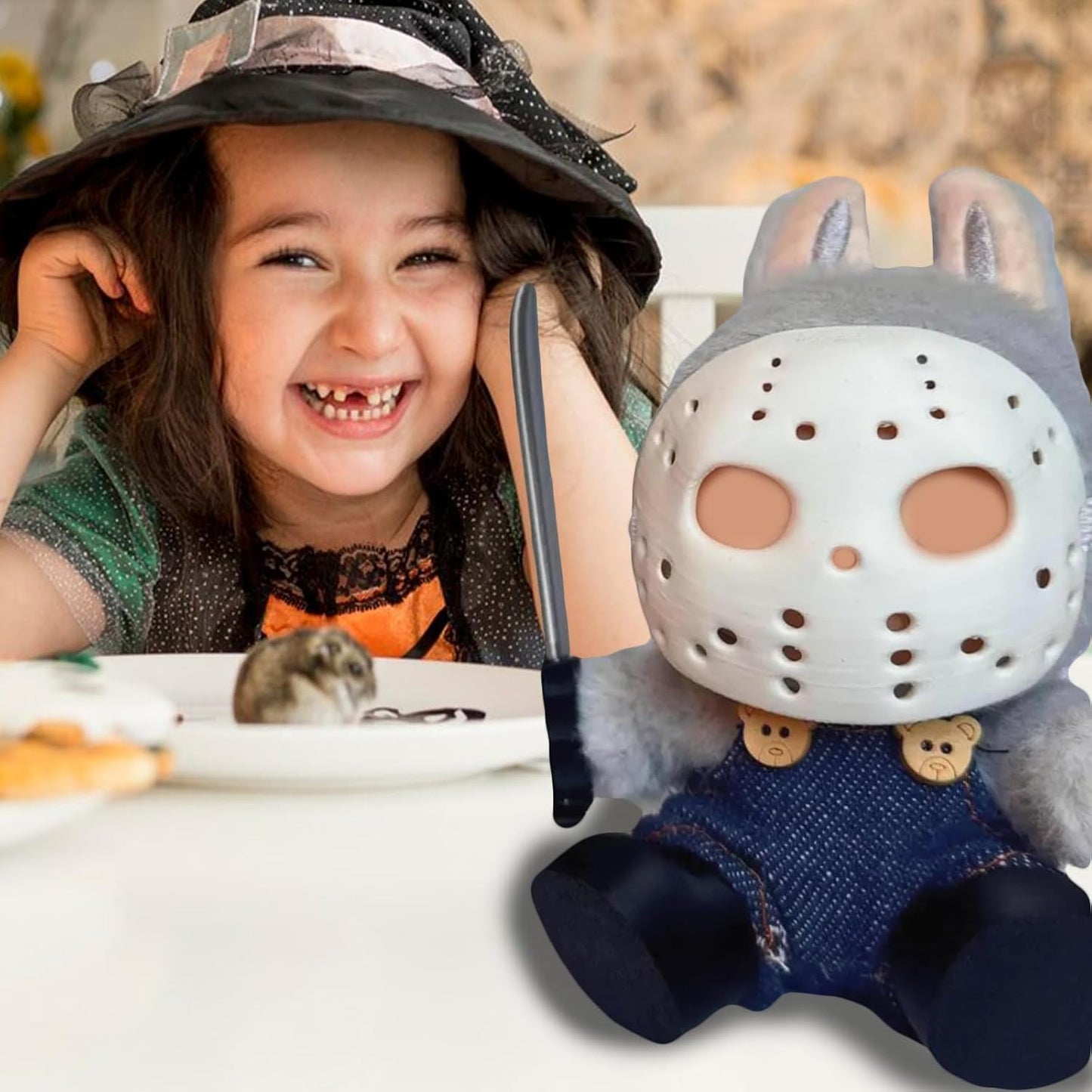 Halloween Clothes for Labubu, Halloween Scary Mask for 15-17cm Doll Accessories, Cute Halloween Costumes Set Included Mask, Outfit, Shoes, Knife