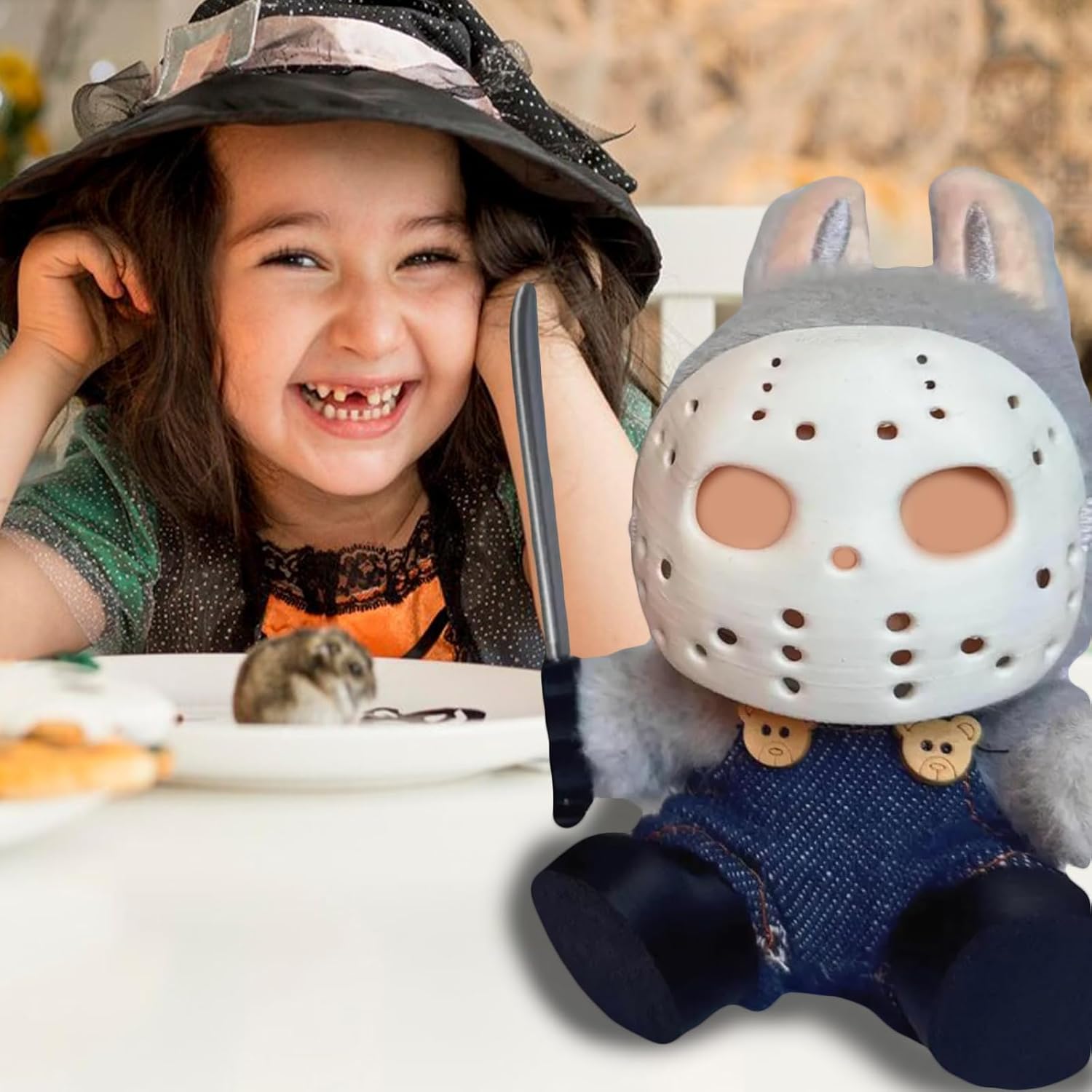 Halloween Clothes for Labubu, Halloween Scary Mask for 15-17cm Doll Accessories, Cute Halloween Costumes Set Included Mask, Outfit, Shoes, Knife