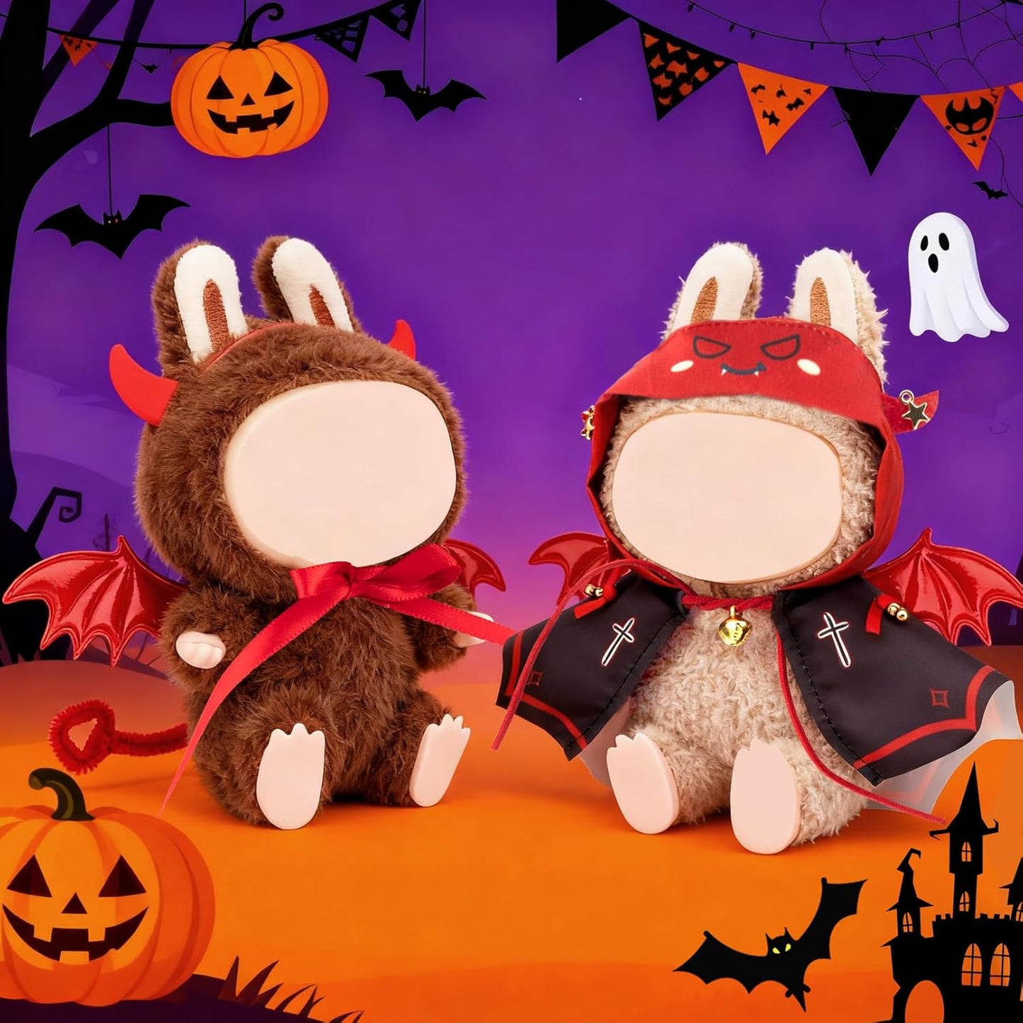 2 Pack Halloween Clothes for Labubu(NO Doll) - Halloween Overalls Set for Labubu for LABUBU 17CM Dolls, Handcrafted Crochet Clothes Set, Premium Fashion Cute Outfit for Dress Up, Collector Display