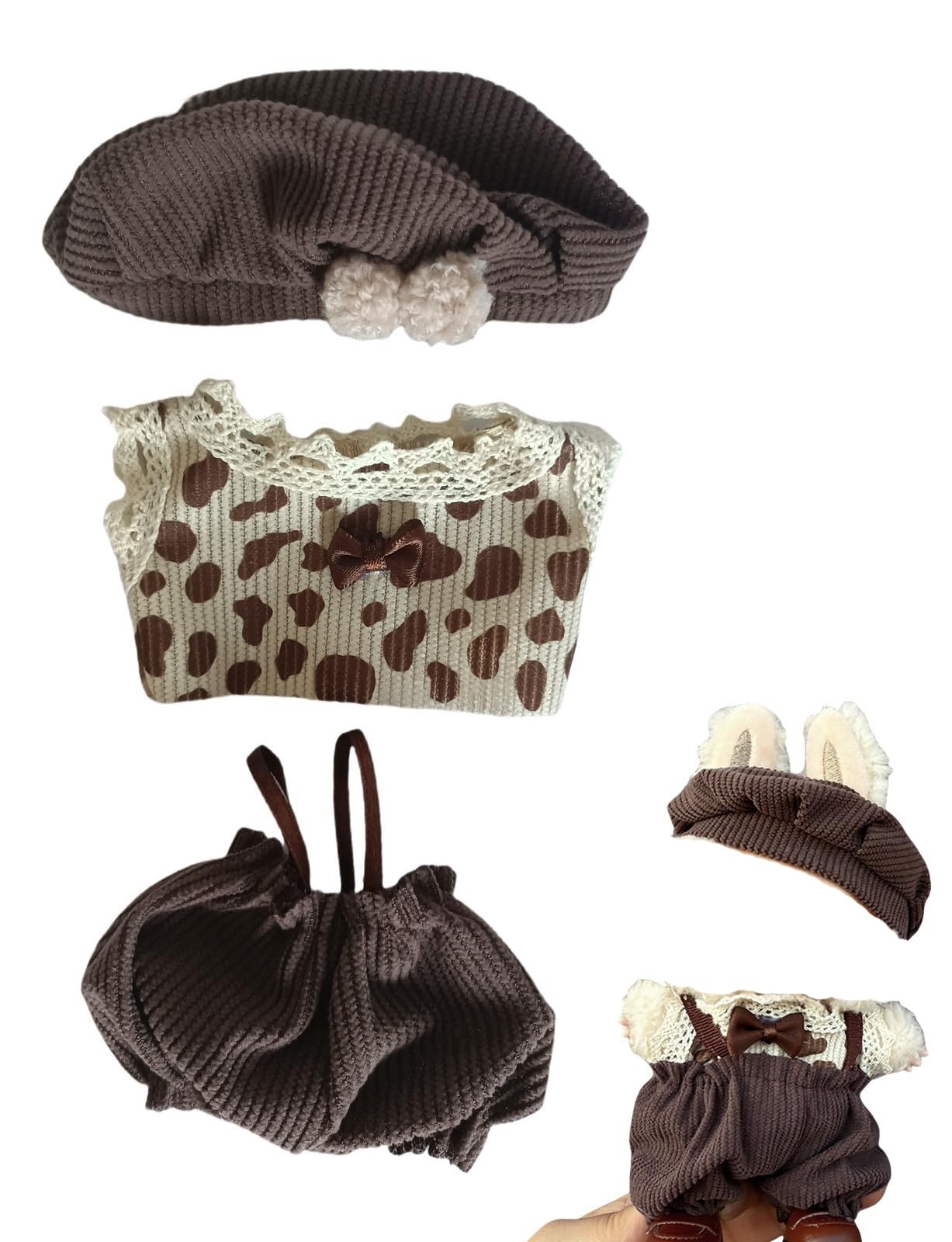 Doll Outfit Clothes Set for 17cm Dolls, Premium Fashion Hat Overalls Sweater Bag Dress Jumpsuit for Dolls Accessories (NO Doll) (Halloween Pumpkin)