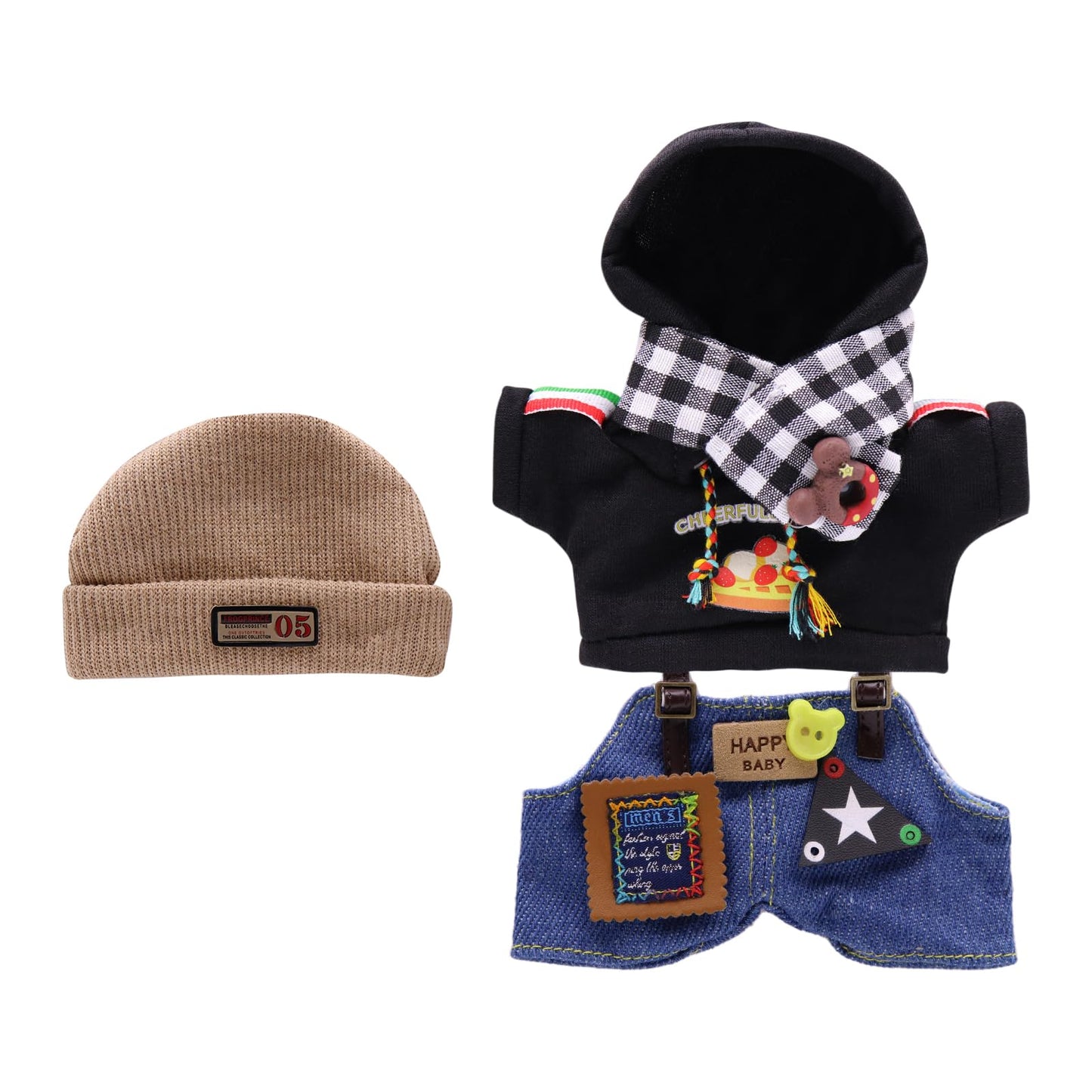 5-Pack Clothes Set Designed for Labubu Clothes with Accessories Set, Includes 6 Mini Accessories, Display Bag, Clothes Rack, Headphones, Camera, Sunglasses, Shoes Accessories for Labubu - Style A