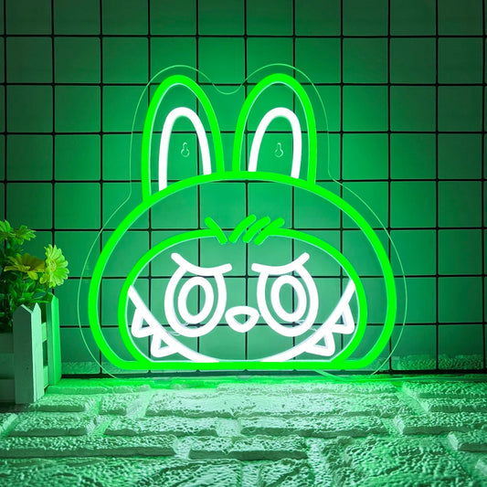 Cartoon Green Lab Neon Sign, Dimmable Cute Lab Light up Sign Girls Room Wall Decor LED Signs for Party Prop Birthday Decor Collection Hanging Accessory Decor Gifts(13 * 2.6in)