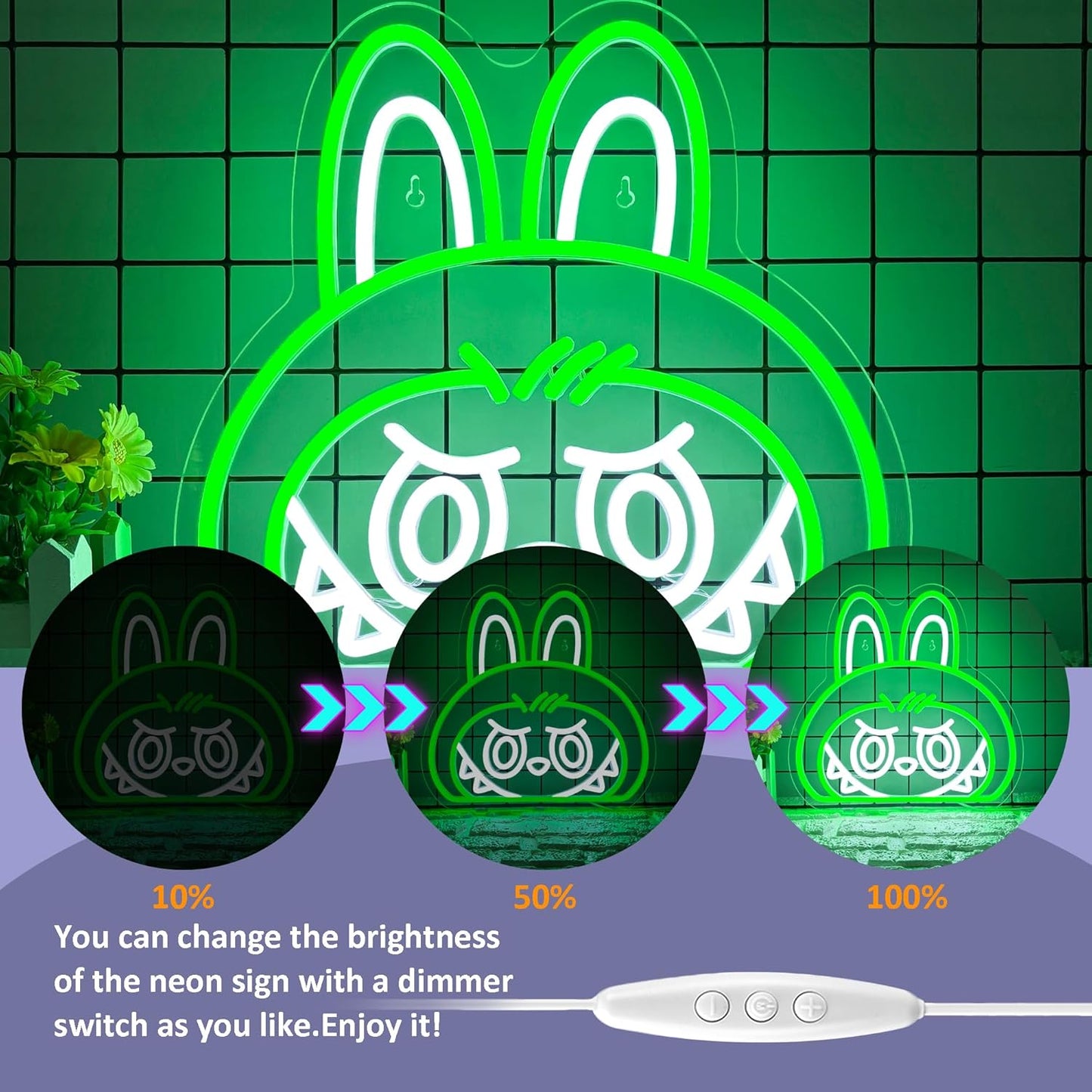 Cartoon Green Lab Neon Sign, Dimmable Cute Lab Light up Sign Girls Room Wall Decor LED Signs for Party Prop Birthday Decor Collection Hanging Accessory Decor Gifts(13 * 2.6in)