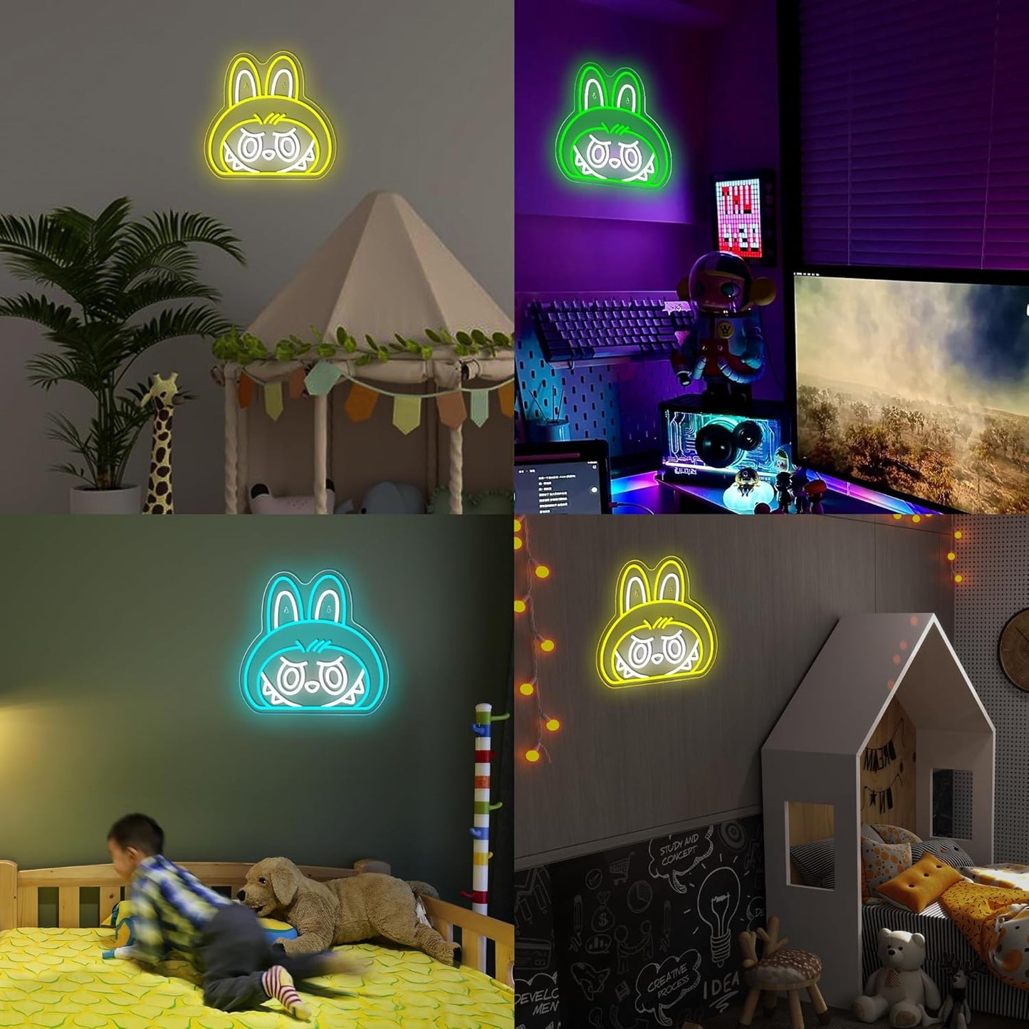 Cartoon Green Lab Neon Sign, Dimmable Cute Lab Light up Sign Girls Room Wall Decor LED Signs for Party Prop Birthday Decor Collection Hanging Accessory Decor Gifts(13 * 2.6in)