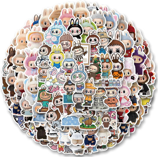 100pcs Labubu Cartoon Stickers for Water Bottle Luggage, Motorcycle, Skateboard Helmet, Refrigerator, Bicycle Sticker