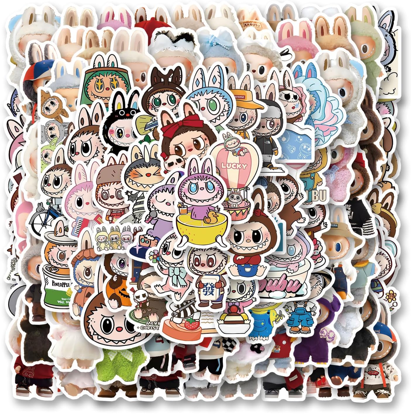 100pcs Labubu Cartoon Stickers for Water Bottle Luggage, Motorcycle, Skateboard Helmet, Refrigerator, Bicycle Sticker