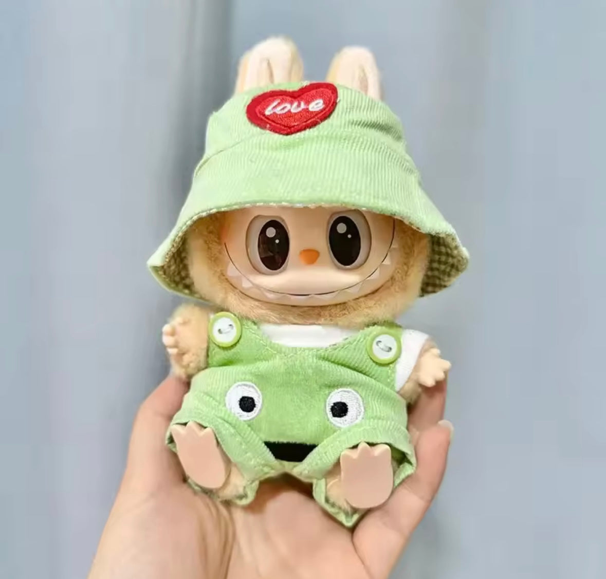 Clothes for Doll, Cute Outfit Set with Hat & Accessories for 17cm Dolls,Soft Cotton Clothing (No Doll) - Pink, Green, Red, Blue, White & Multicolour Options for Labubu