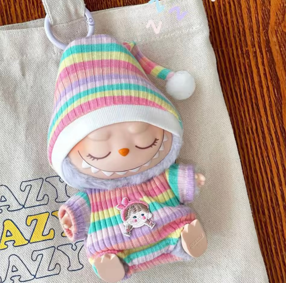 Clothes for Doll, Cute Outfit Set with Hat & Accessories for 17cm Dolls,Soft Cotton Clothing (No Doll) - Pink, Green, Red, Blue, White & Multicolour Options for Labubu