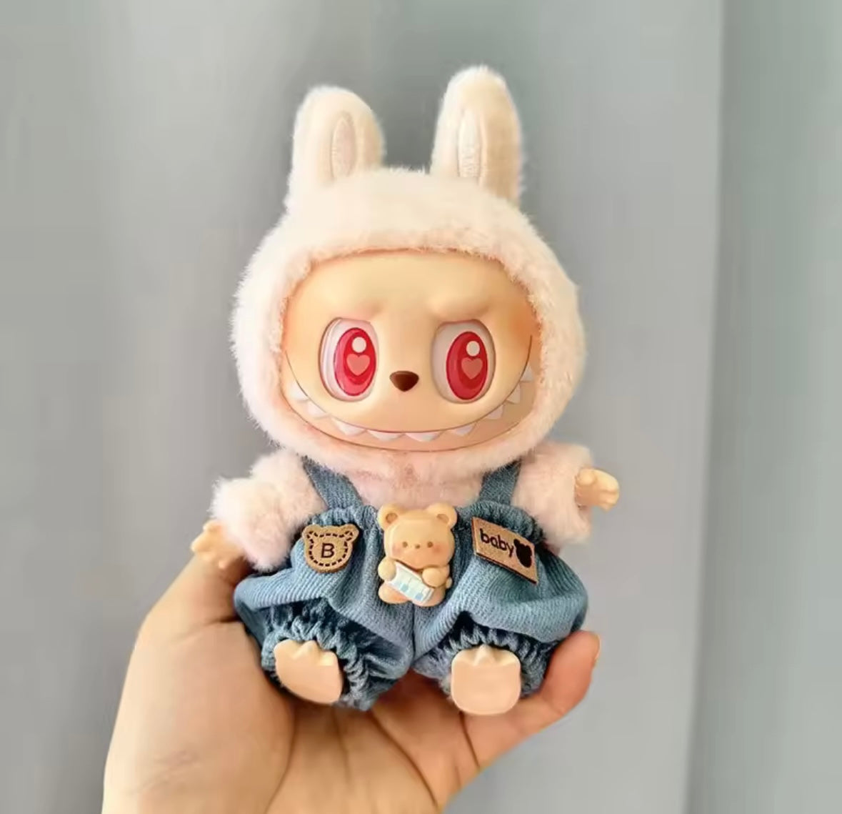 Clothes for Doll, Cute Outfit Set with Hat & Accessories for 17cm Dolls,Soft Cotton Clothing (No Doll) - Pink, Green, Red, Blue, White & Multicolour Options for Labubu