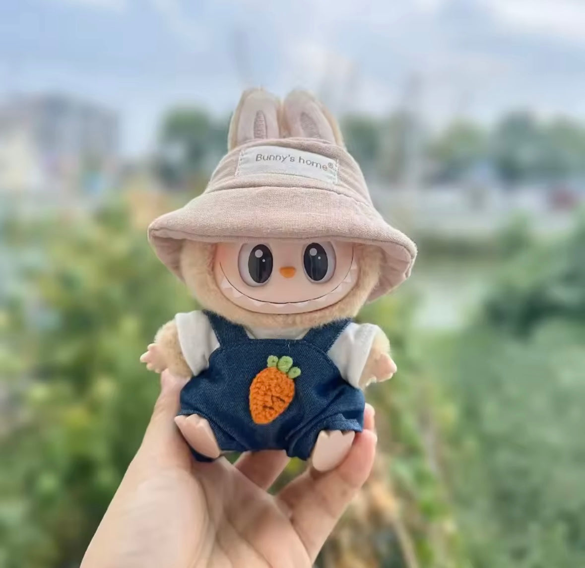 Clothes for Doll, Cute Outfit Set with Hat & Accessories for 17cm Dolls,Soft Cotton Clothing (No Doll) - Pink, Green, Red, Blue, White & Multicolour Options for Labubu