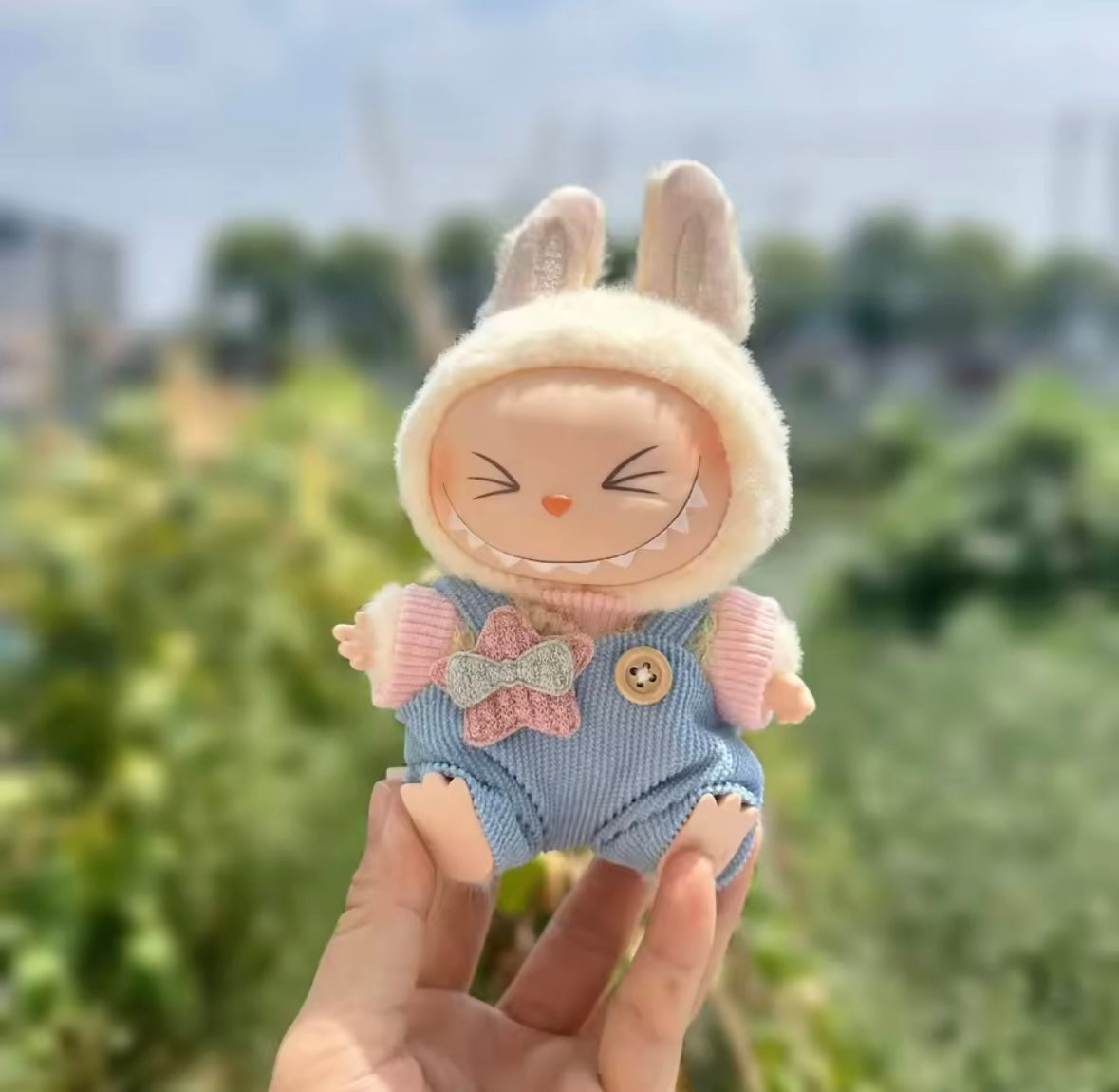 Clothes for Doll, Cute Outfit Set with Hat & Accessories for 17cm Dolls,Soft Cotton Clothing (No Doll) - Pink, Green, Red, Blue, White & Multicolour Options for Labubu