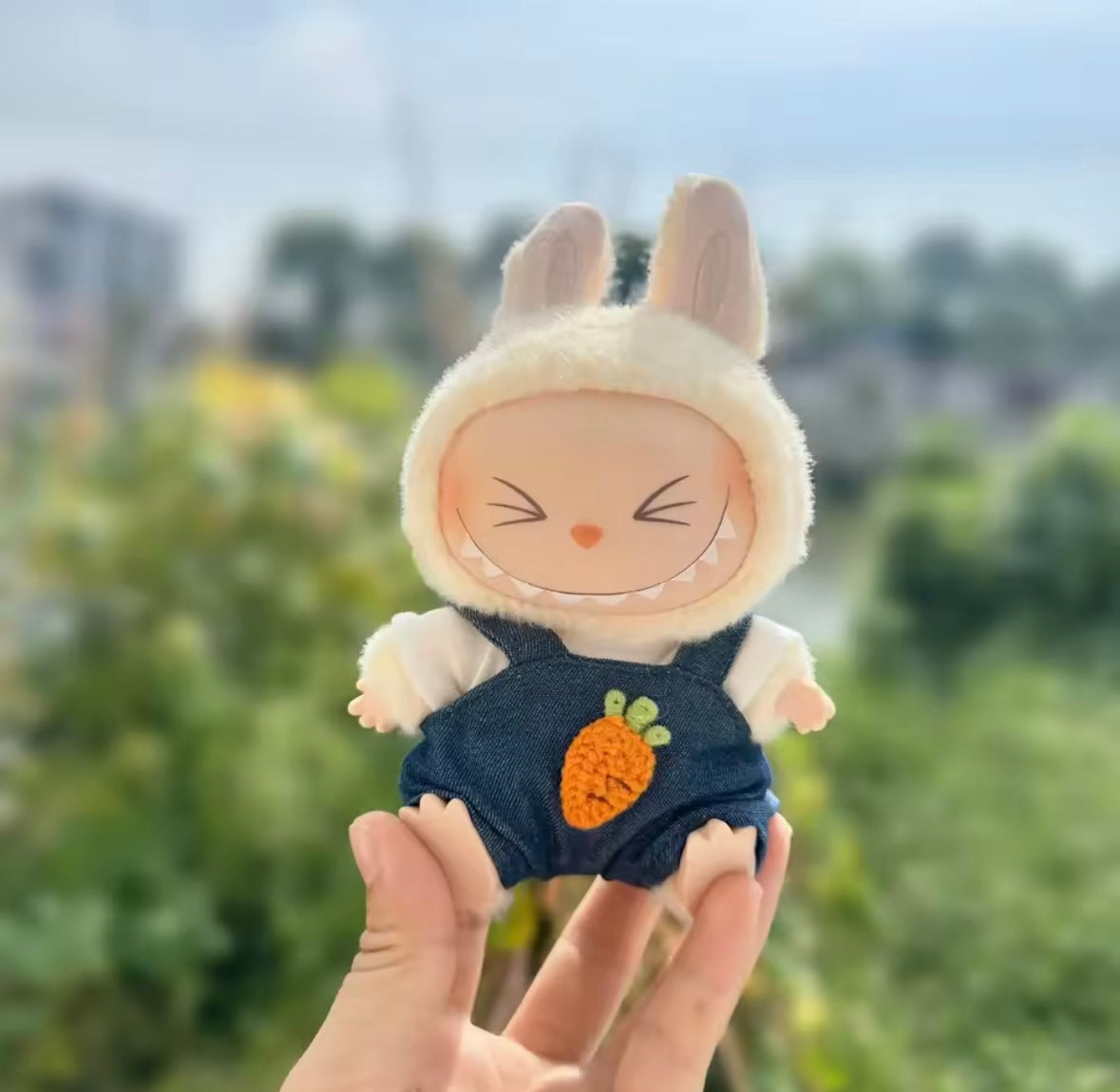 Clothes for Doll, Cute Outfit Set with Hat & Accessories for 17cm Dolls,Soft Cotton Clothing (No Doll) - Pink, Green, Red, Blue, White & Multicolour Options for Labubu