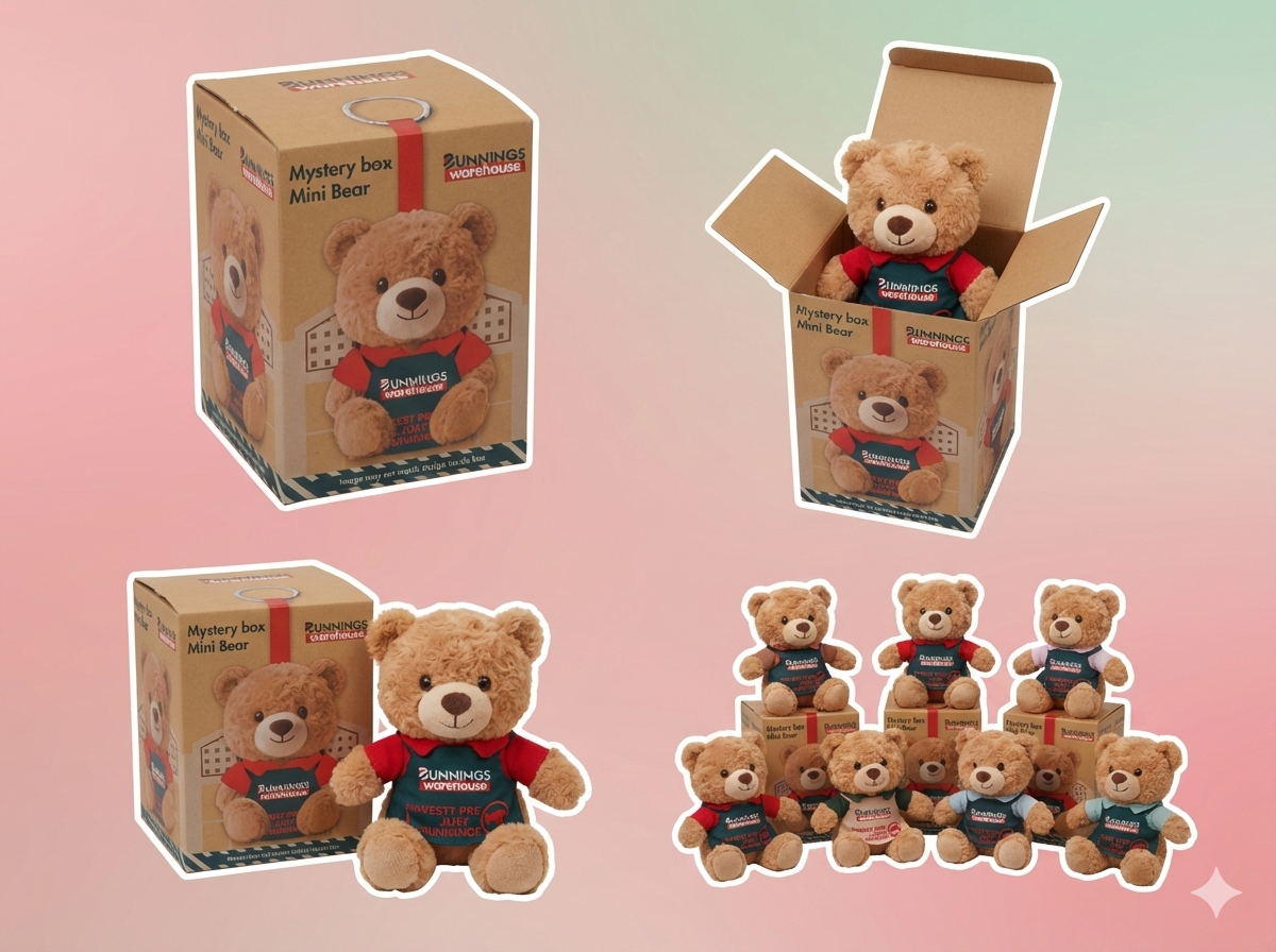 Official Pop Mart Labubu keychain from The Monsters series, featuring a custom "Bogan" Bunnings-inspired outfit with a mini straw hat and hi-vis vest, shown with the blind box packaging