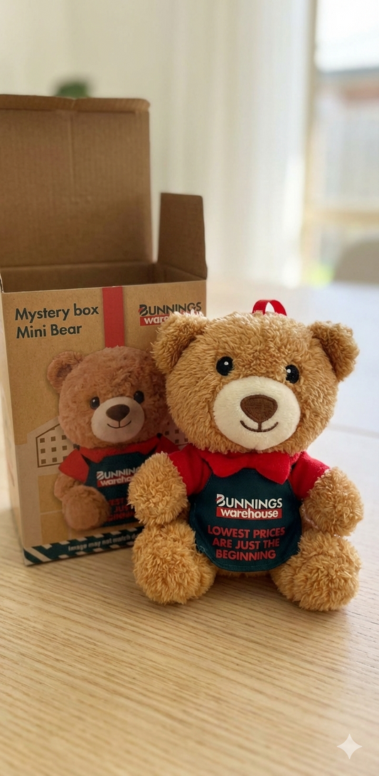 Labubu Keychain from the monsters series wearing a miniature wide-brim straw hat and a fluorescent yellow hi-vis safety vest, inspired by the viral Aussie Bunnings Bogan trend