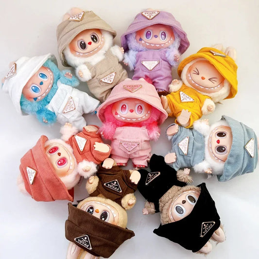 Labubu doll clothes, corduroy outfit set with hat for 17cm Labubu in various colours