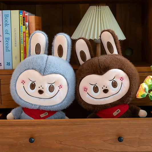 Large Labubu-style rabbit plush soft toy in pink, blue and brown, 23-45cm