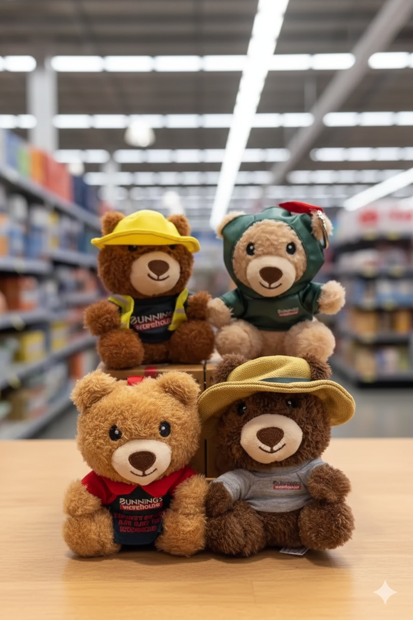Close-up flat lay of miniature accessories for Labubu: a woven straw hat, a reflective neon safety vest, and a metal keychain clip